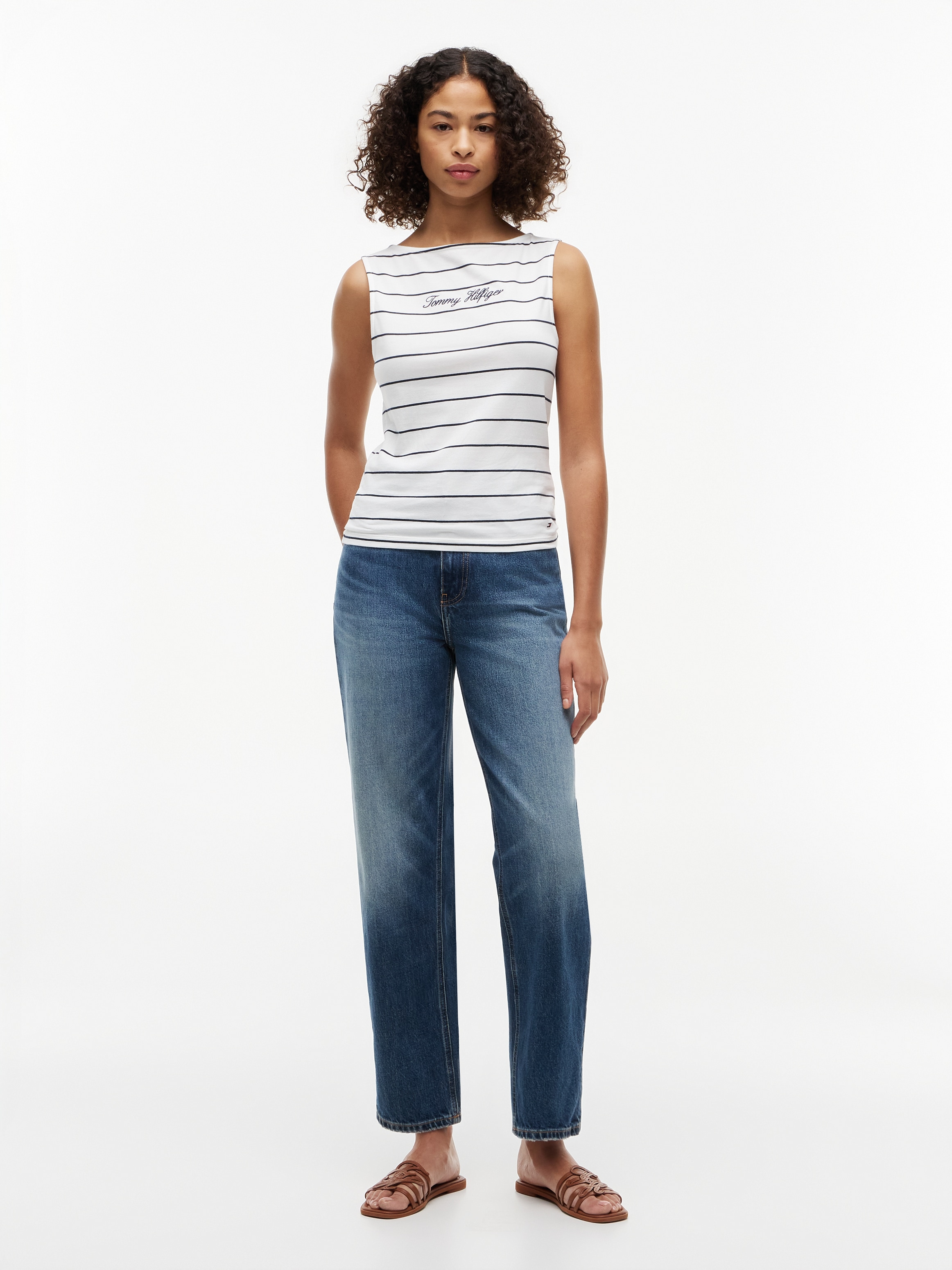 Tommy Hilfiger Tanktop »CLASSIC SCRIPT BOAT-NK TOP« Baumwollmischung, U-Boot Ausschnitt