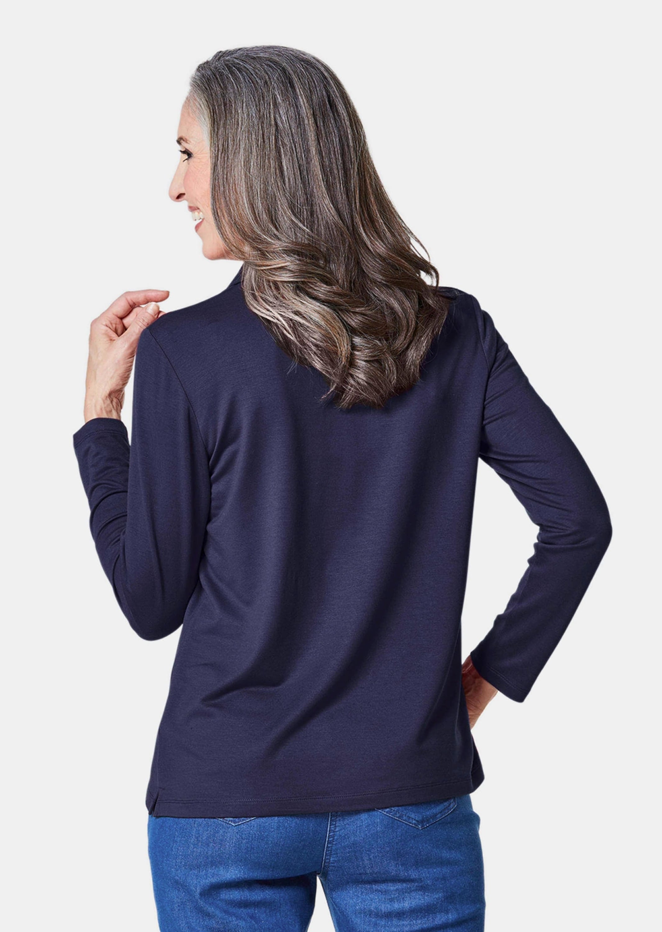 GOLDNER Poloshirt »Poloshirt Langarm Poloshirt mit Schmuckband an Knopfleiste«