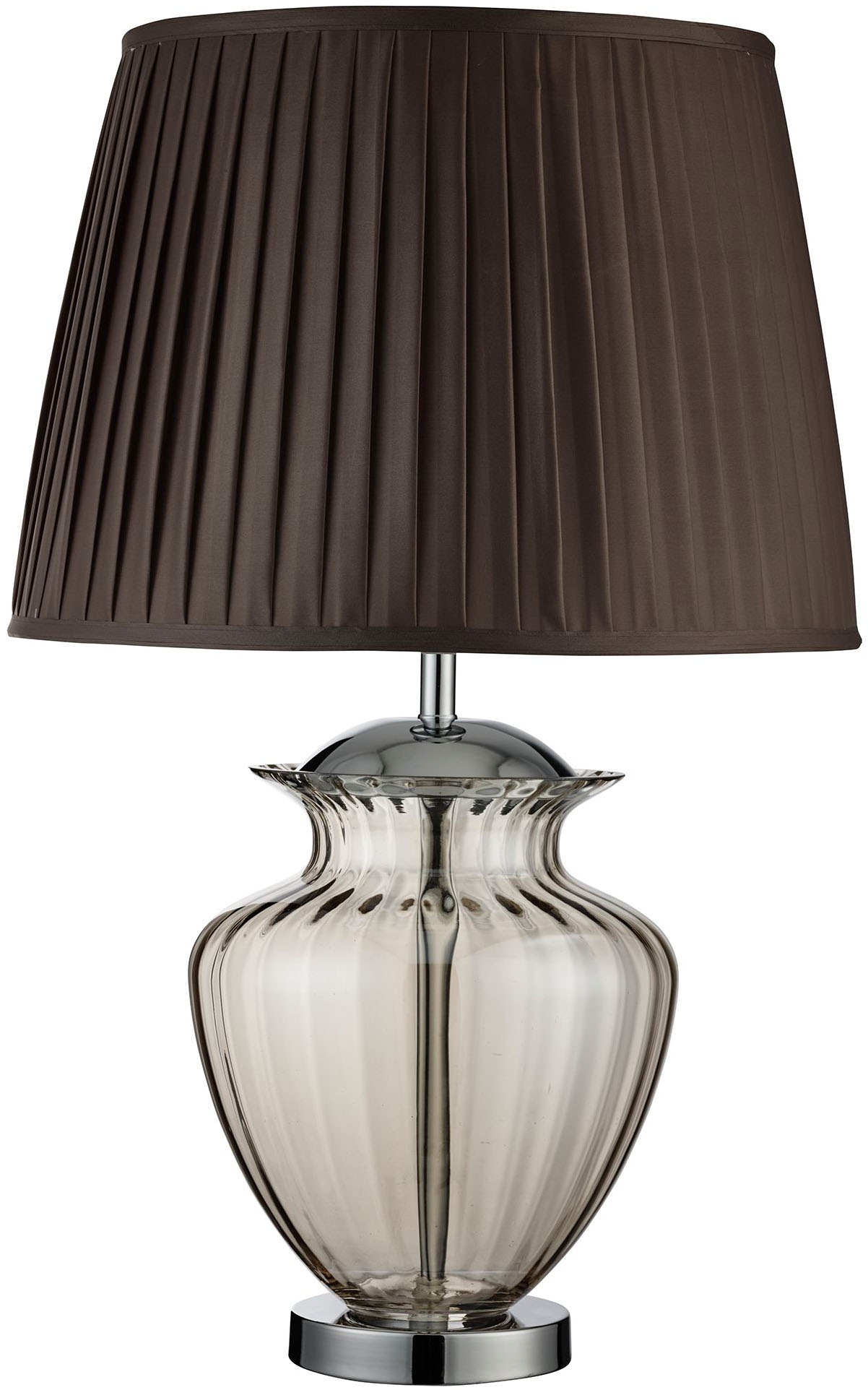 Searchlight Tischleuchte »Elina Table Lamp - Amber Glass, Chrome, Brown Pleated Shade« E27 1 Stk.