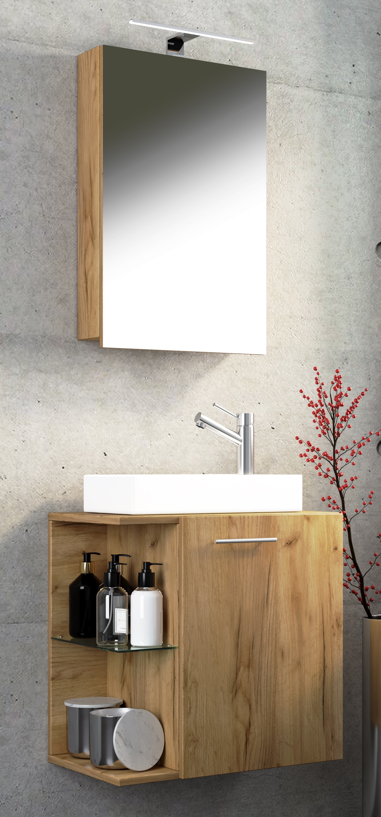 VCM Waschbeckenunterschrank »VCM 3-tlg Set | Waschplatz für Gäste WC | Gästebad | Waschtisch | Badezimmer Set - Hausa SC«, (3 St.)