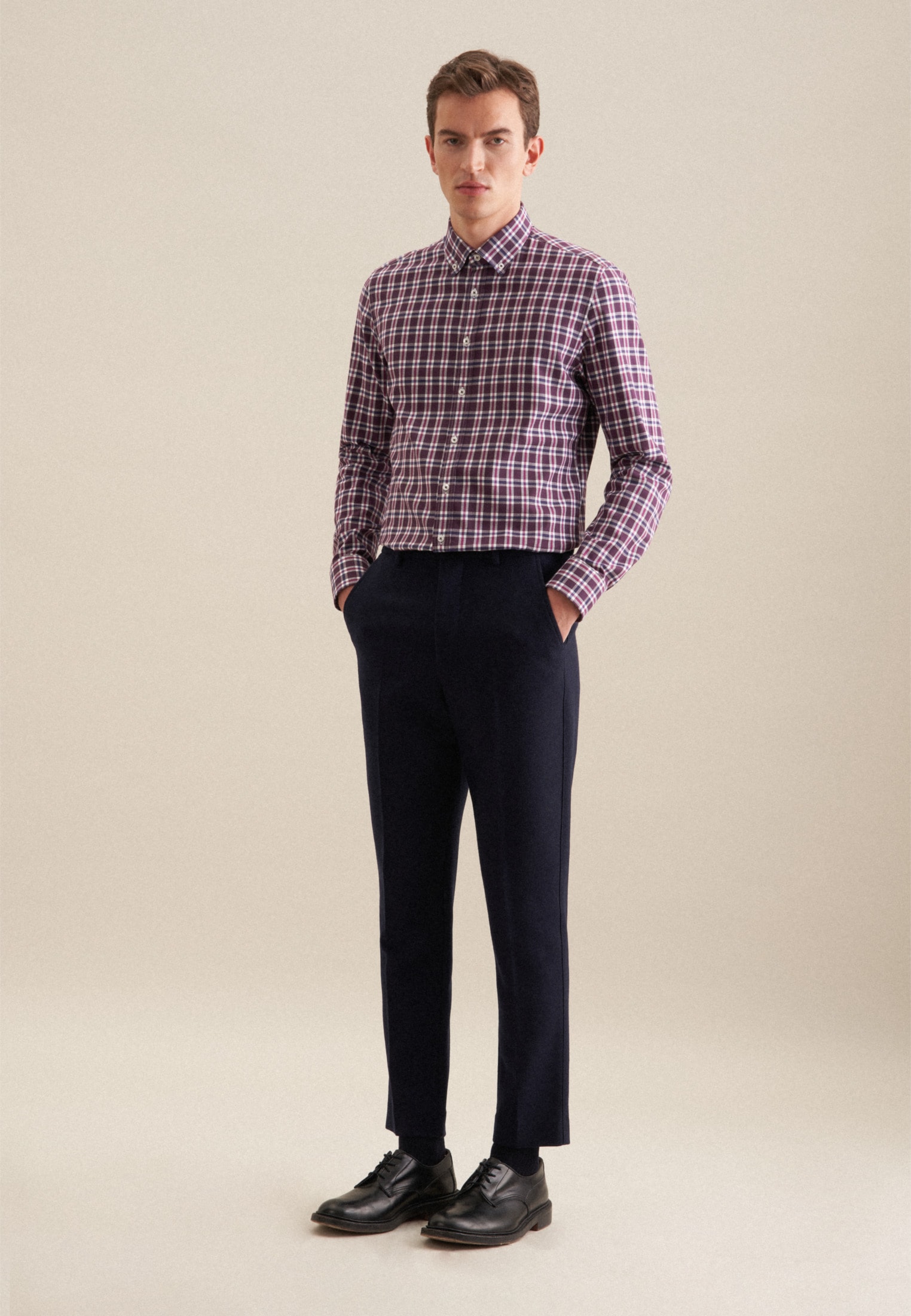 seidensticker Flanellhemd »Slim«, Slim Langarm Button-Down-Kragen Karo