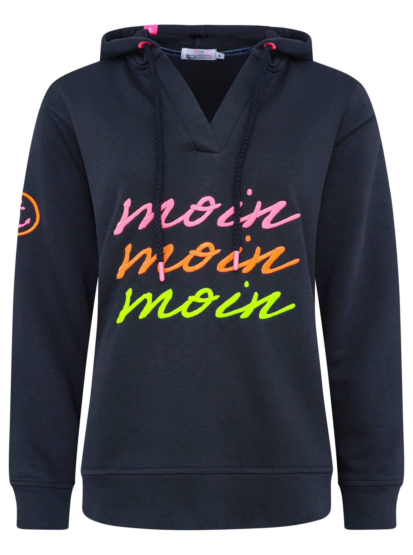 Zwillingsherz Hoodie ""Moin Moin Moin"", V-Ausschnitt, mit bunter MOIN Stic günstig online kaufen