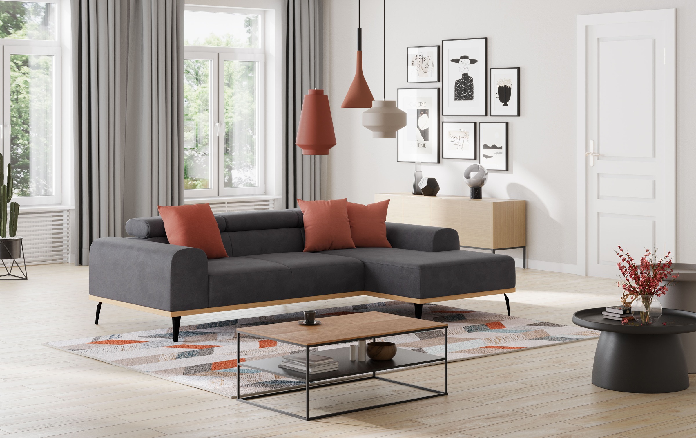 Places of Style Ecksofa »Carlo L-Form«, mit Kopfteilverstellung & Holz-Rahmenoptik, wahlweise Relaxfunktion