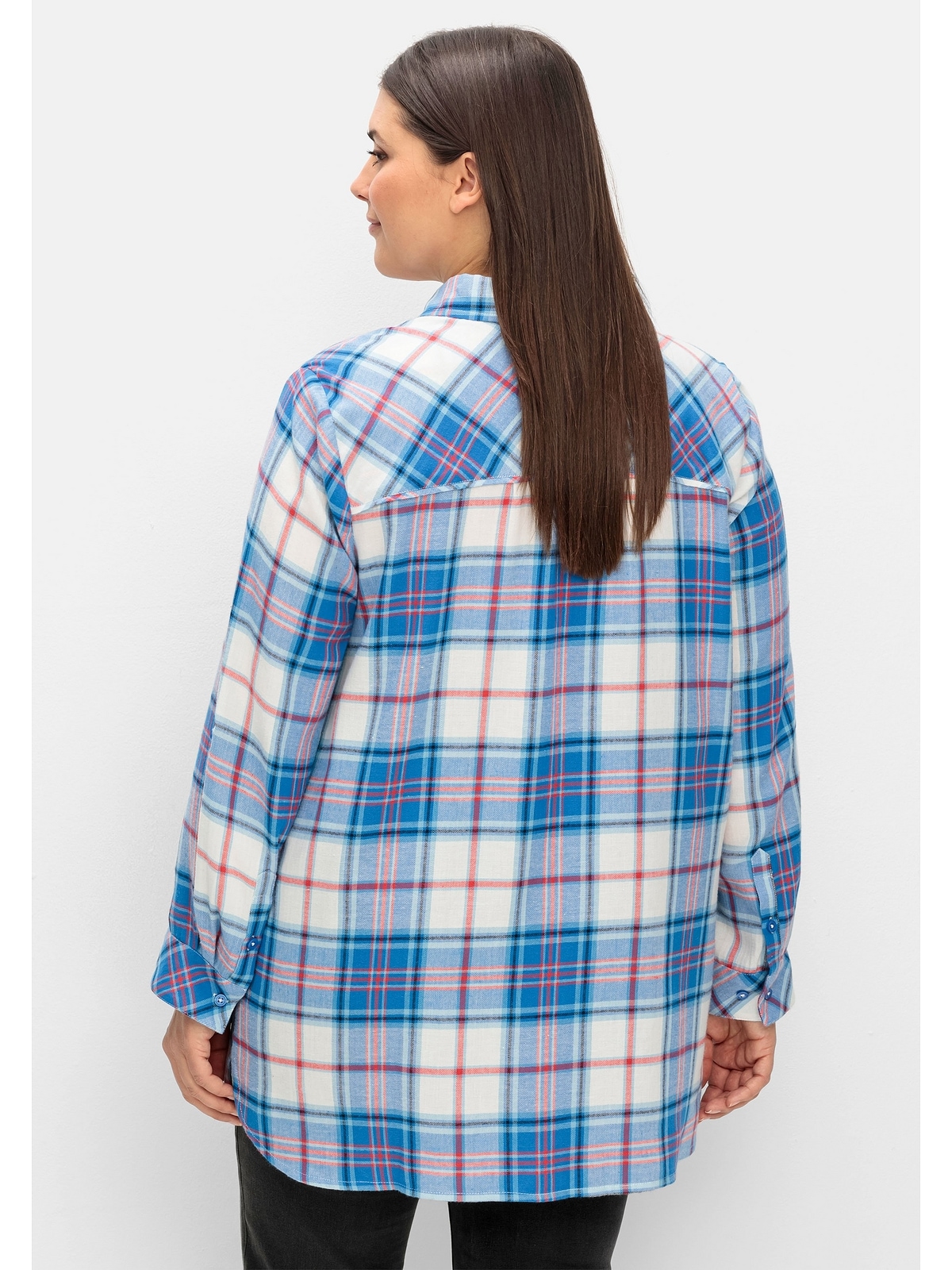 Sheego Longbluse "Große Größen", aus Baumwoll-Flanell, mit Krempelärmeln günstig online kaufen