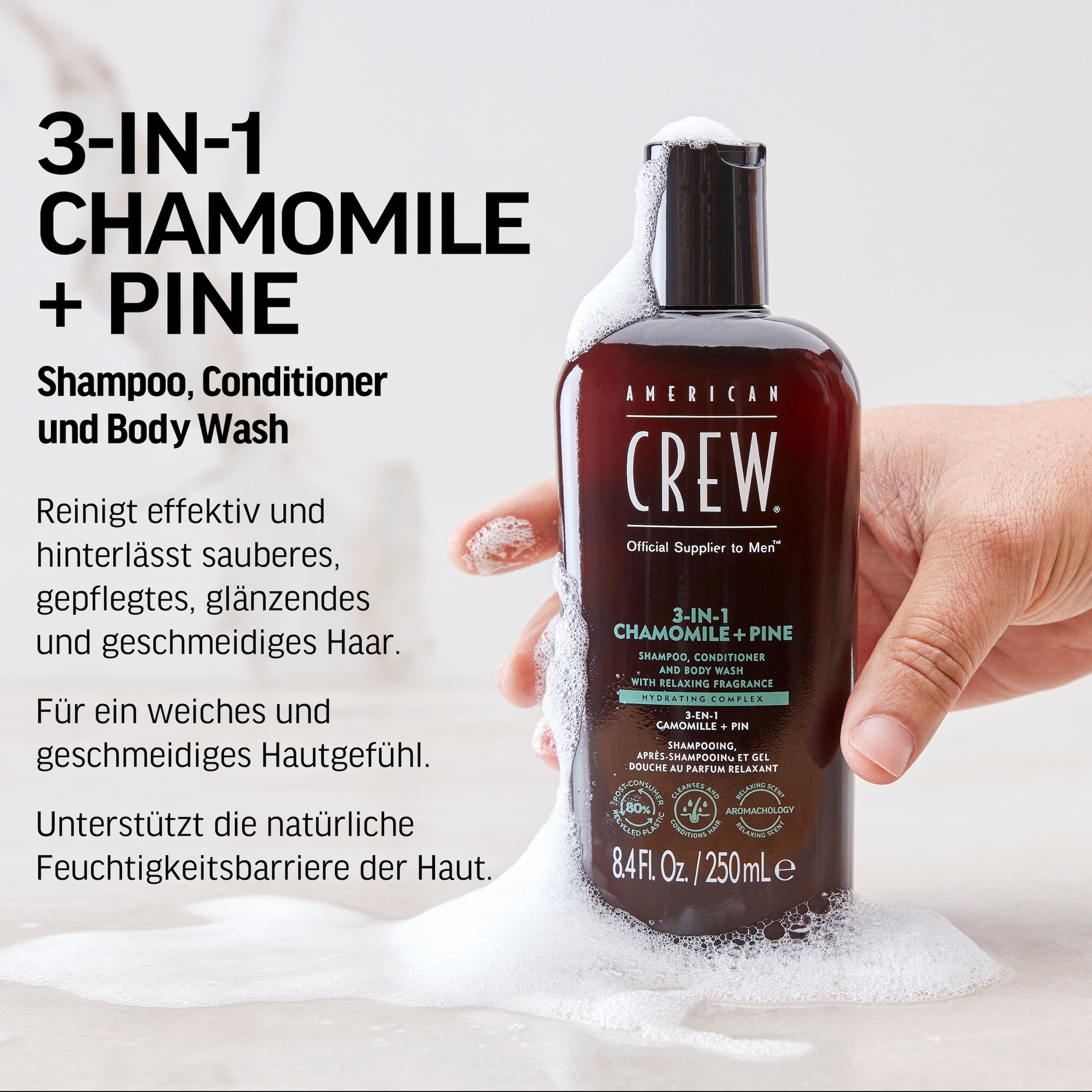 American Crew Haarshampoo »3In1 Chamomile & Pine Shampoo, Conditioner & Body Wash 450 ml«, (1 tlg.)