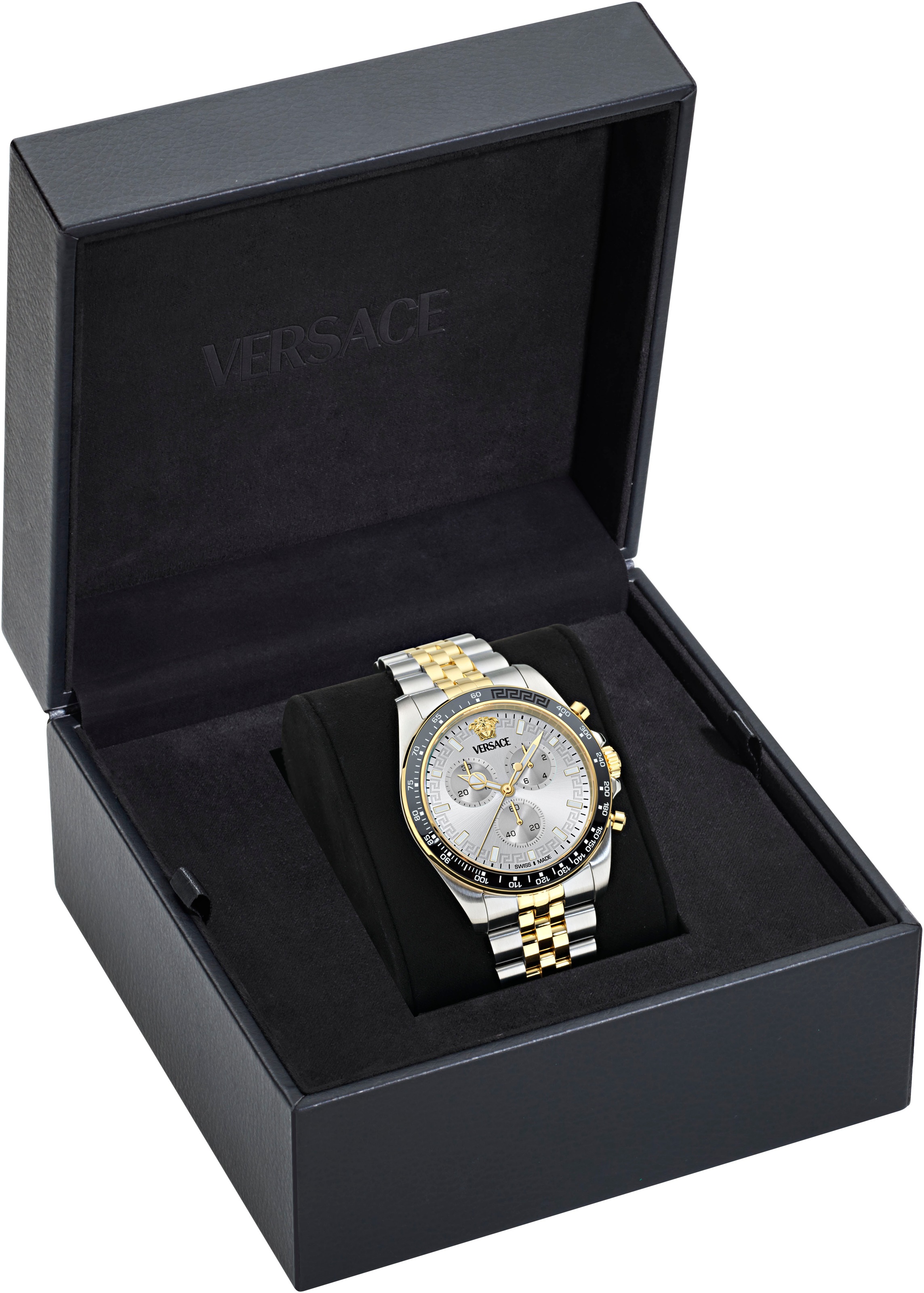 Versace Chronograph »GRECA CHRONO WAVE«, Quarzuhr, Armbanduhr, Herrenuhr, Swiss Made, Edelstahlarmband, analog