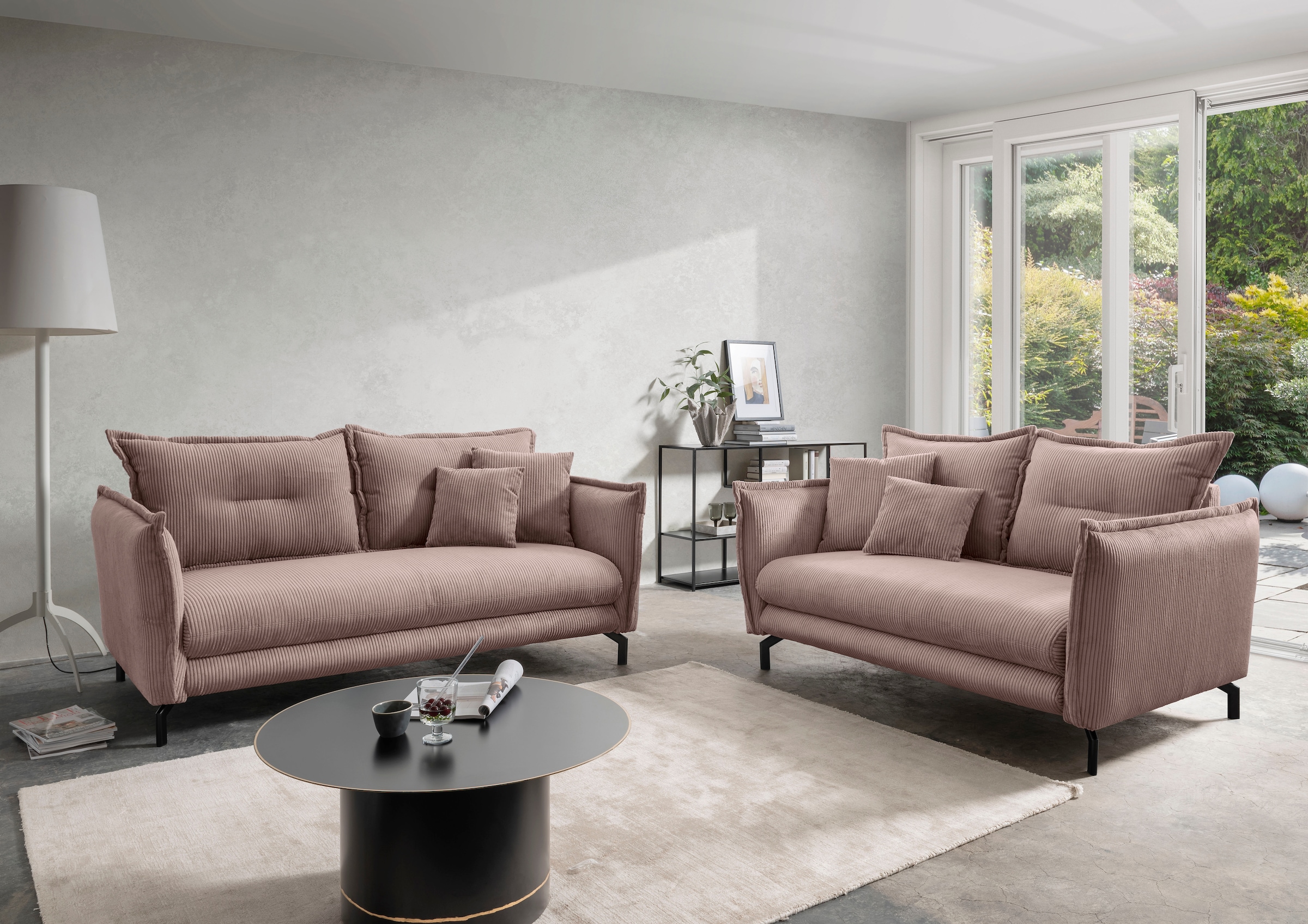 Home affaire Sitzgruppe "Lava modern und bequem, schmale Armlehnen, tolle Detailverarbeitung" 3-Sitzer und 2-Sitzer, 2 tlg. tlg. zwei verschiedene Fußfarben wählbar