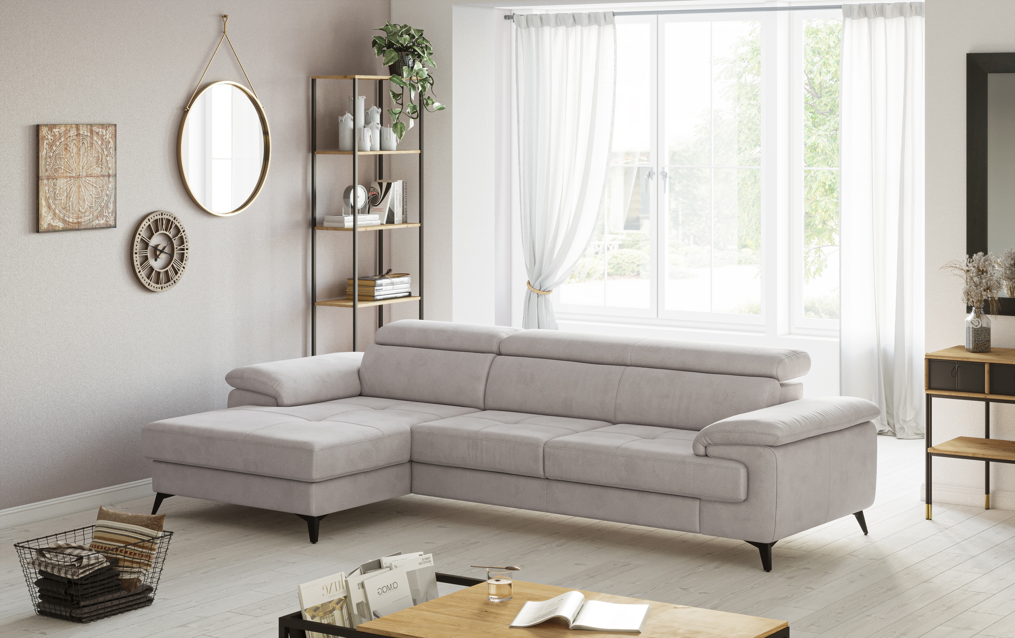OTTO home Ecksofa "Astra L-Form, B: 300 cm, inkl. Kopfteilverstellung" opt. Schlaffunktion + XL-Bettkasten, LF:222x124cm, Wellenunterfederung