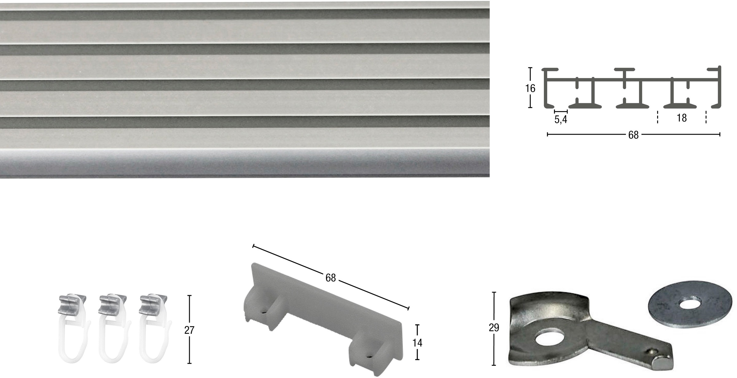 Thumbnail - GARESA Gardinenschiene "Flächenvorhangschiene SMART" 4-läufig Wunschmaßlänge Aluminiumschiene für Vorhänge mit Gleiter, ...