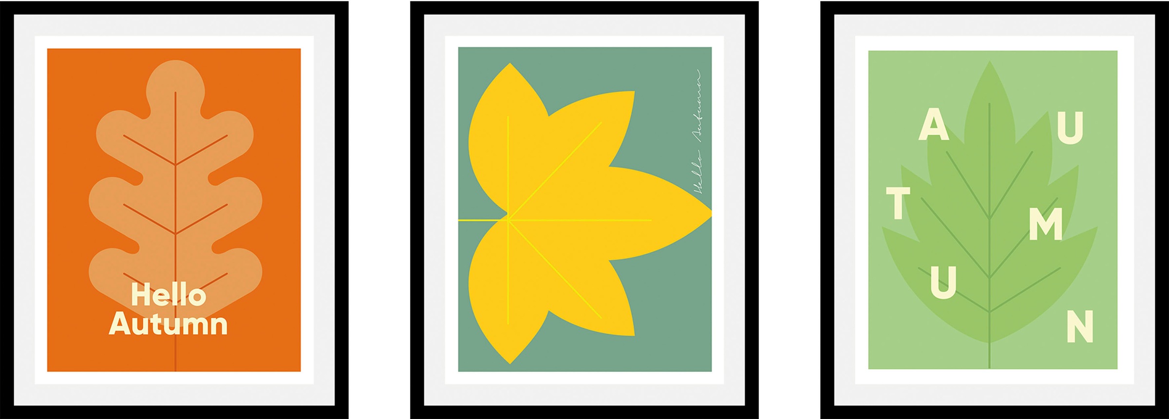 queence Bild »Herbst«, Abstrakt-Schriftzug-Schriftzüge-Pflanzen-Pflanzenbilder, (1 St.), HD Premium Poster-Druck inkl. Holzrahmen - 3er Set