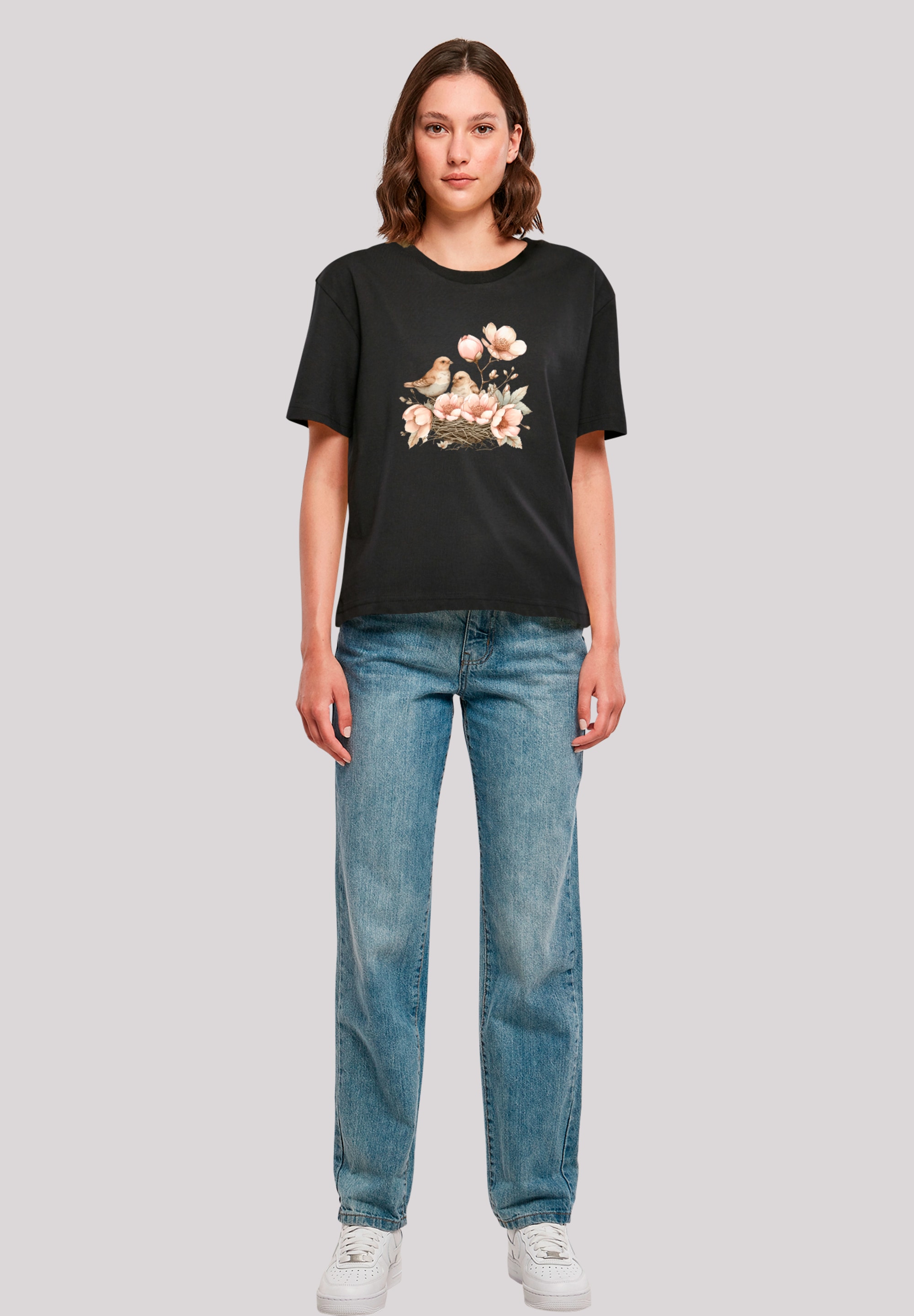 F4NT4STIC T-Shirt »Vogelnest Blumen«, Premium Qualität