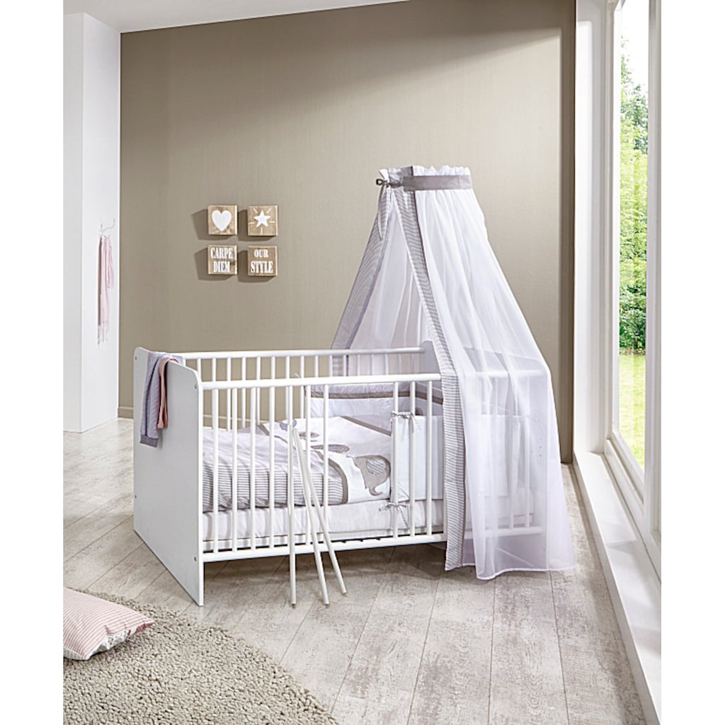 BMG Möbel Babyzimmer-Komplettset »Luis«, (Set, 7 St., Bett + Wickelkommode + 2-trg. Schrank + Standregal + Unterstellregal)