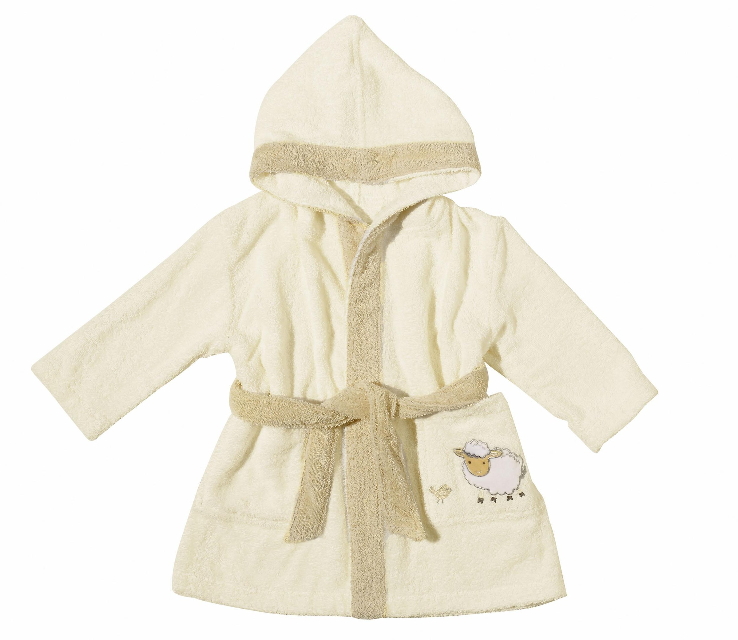 Kinderbademantel EGERIA, L:53cm, beige, Walkfrottee, Hausmäntel, "Sheep", mit Kapuze und kleiner Stickerei, Organic Cotton