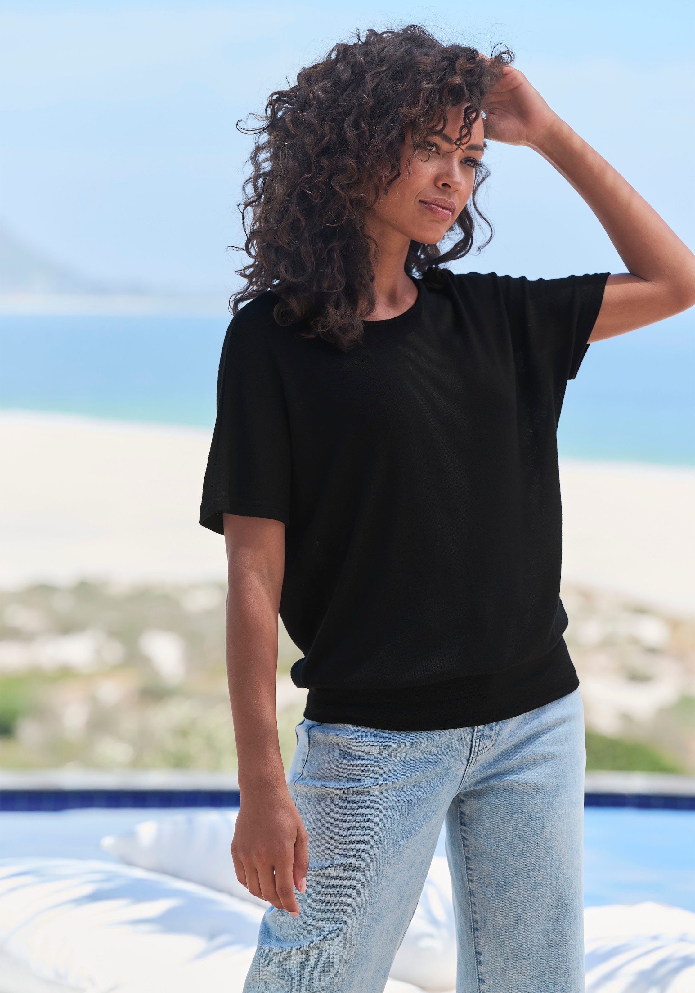 Vivance Kurzarmshirt »mit breitem Bund«, aus weichem Viskose-Feinstrick