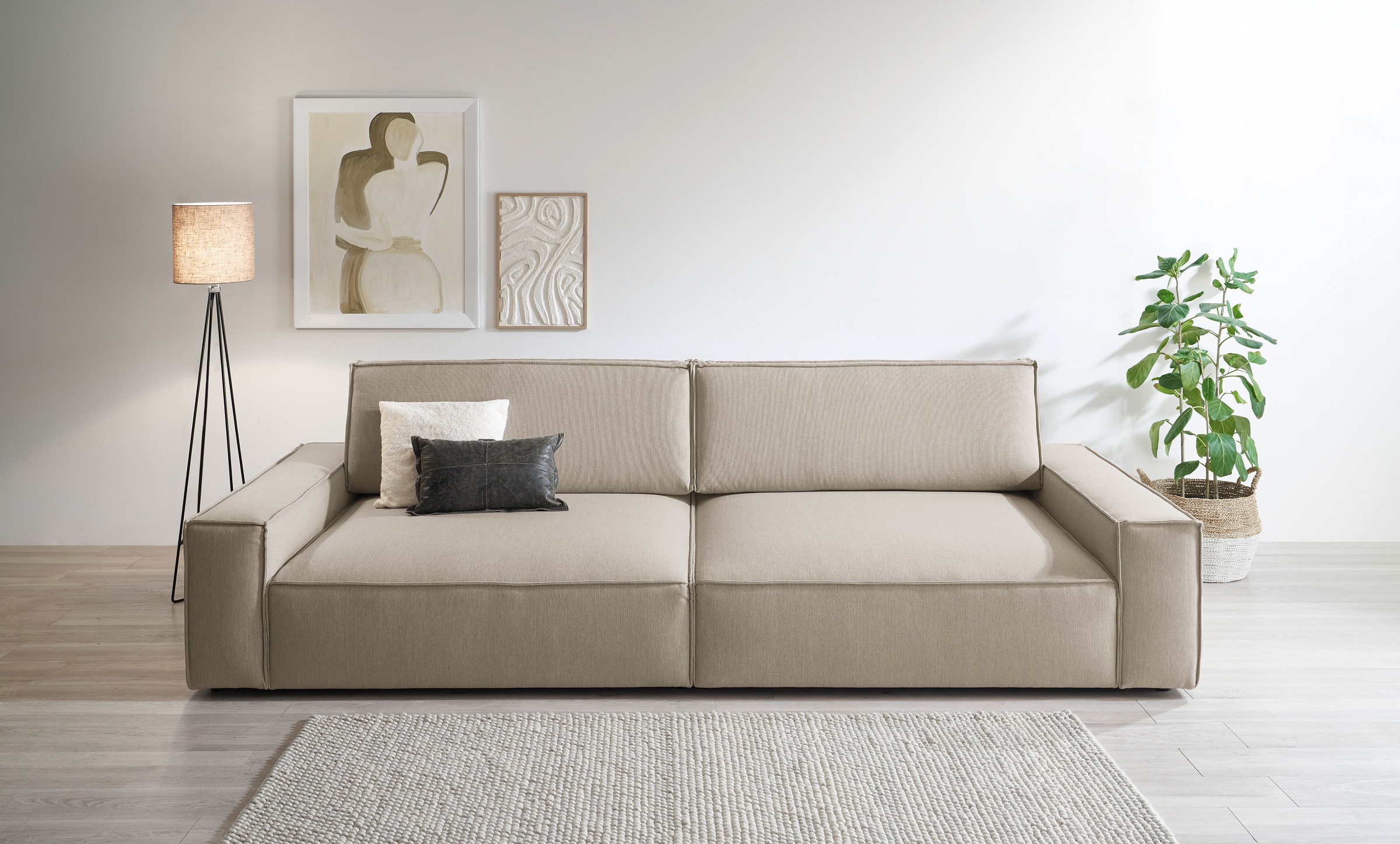 Home affaire Big-Sofa »NEU: SHERWOOD XXL, Big-Sofa (316cm), extra tiefe Sitzfläche 95 cm«, bequemer Sitzkomfort, Cord u. Leinenoptik, Kedernaht