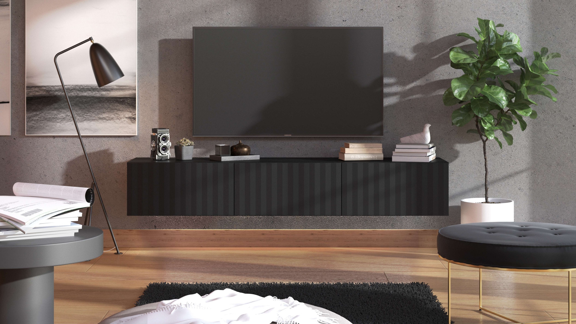 INOSIGN Lowboard »Antibes TV-Lowboard, Breite 192/154/128 cm, TV-Schrank«, TV-Kommode, Front in 3D-Optik, Push-To-Open-Funktion