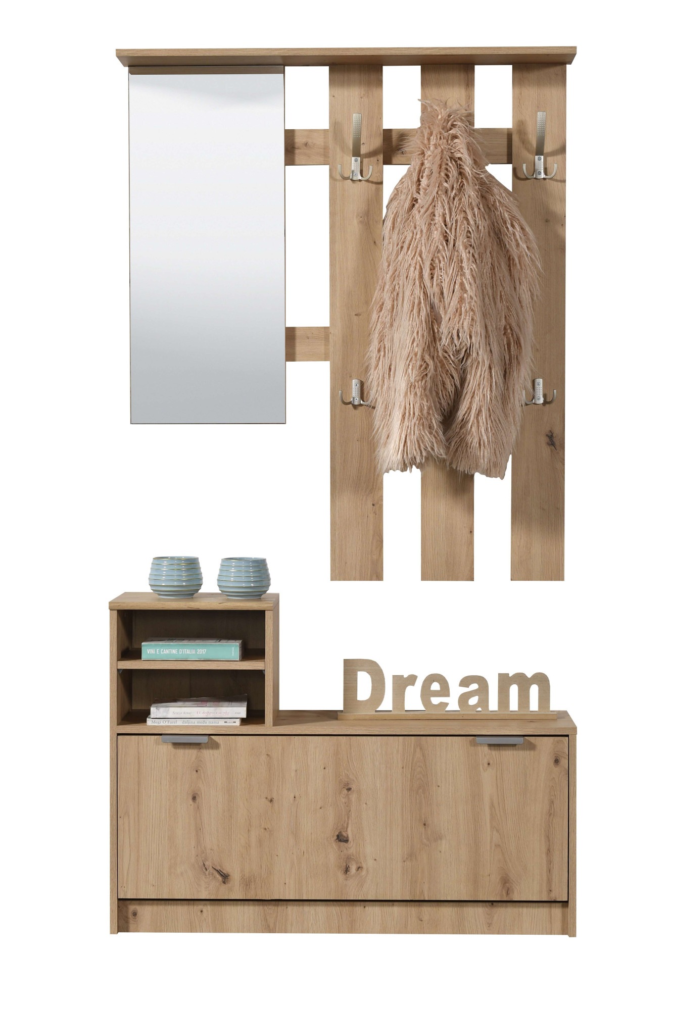 Home affaire Garderoben-Set "Ravenna Flurgarderobe, Dielenschrank, Kompaktgarderobe, Breite 100 cm" Komplett-Set, 2 Stk. tlg.