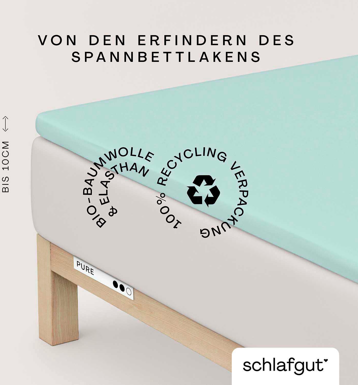 Schlafgut "PURE TOPPER Bio-Baumwolle mit Elasthan 170 g/m² für Topper bis 10 cm" PREMIUM Laken für Matratzen bis 10 cm Höhe, dehnbar, blickdicht