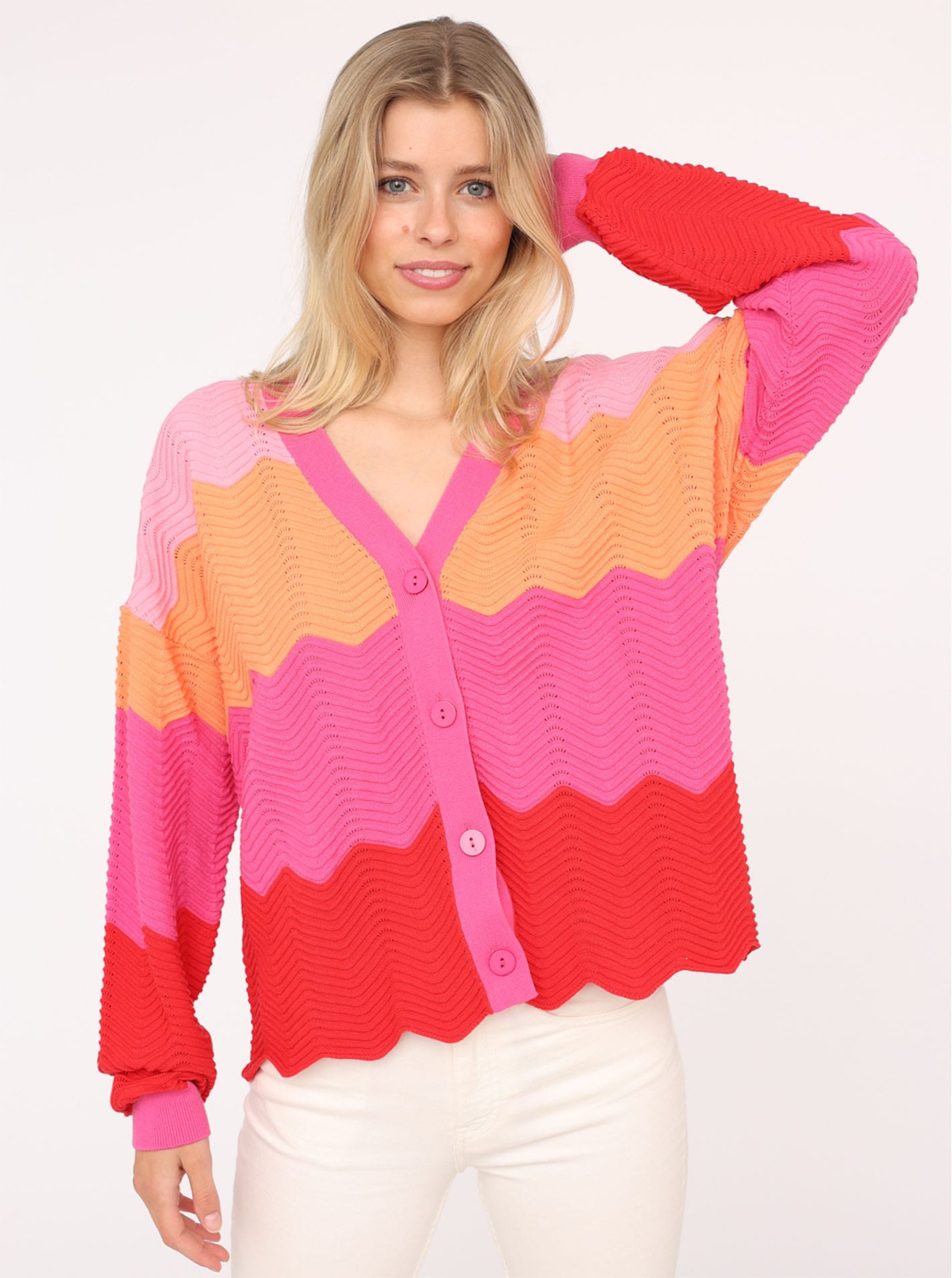 Zwillingsherz Strickjacke ""Block Wellen"", Langarm, V-Ausschnitt, Knöpfe, günstig online kaufen