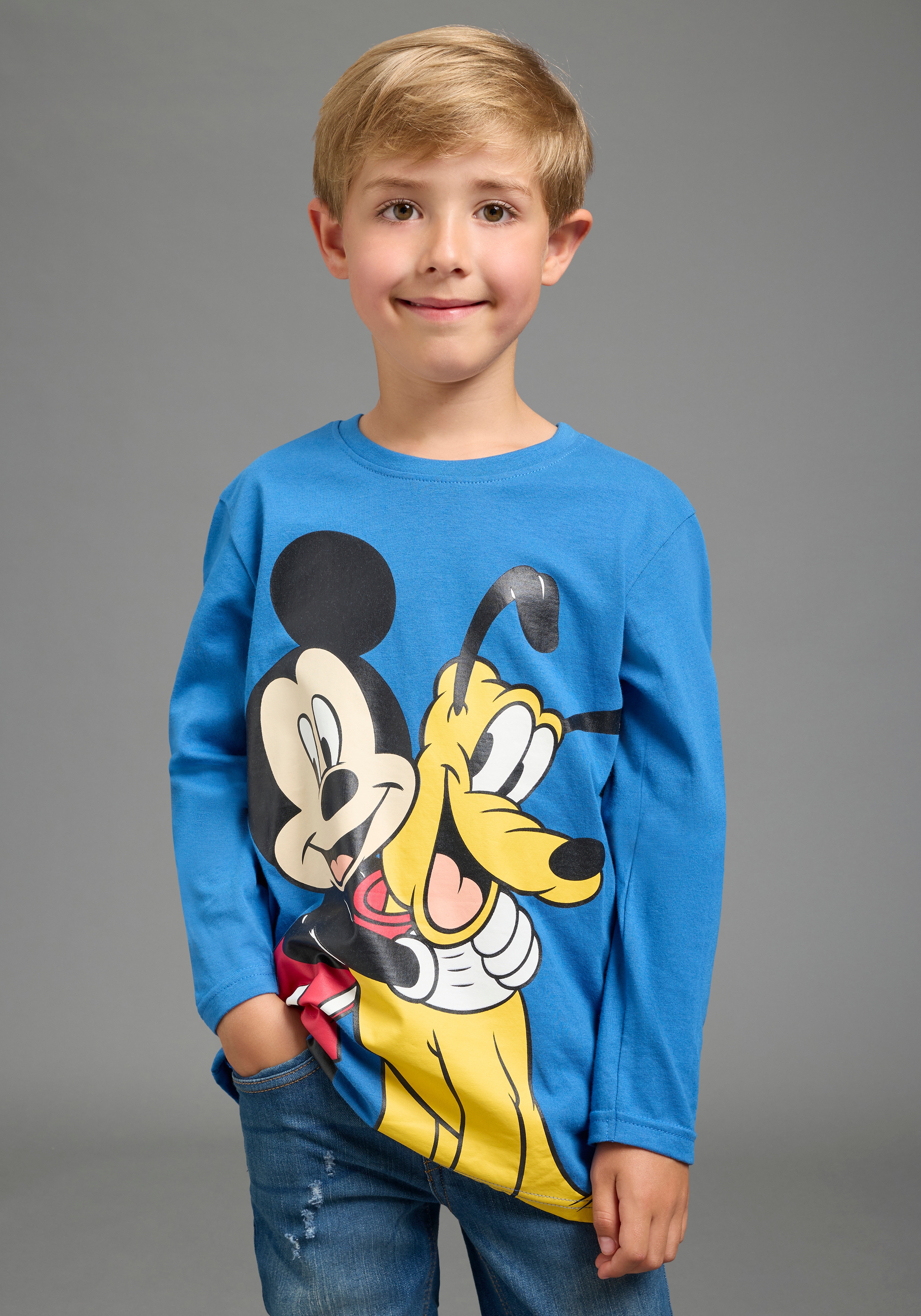 KIDSWORLD Langarmshirt "Mickey&Goofy Shirt, Disney" Disney-Shirt, Langarm, bedruckte Optik, für Kinder
