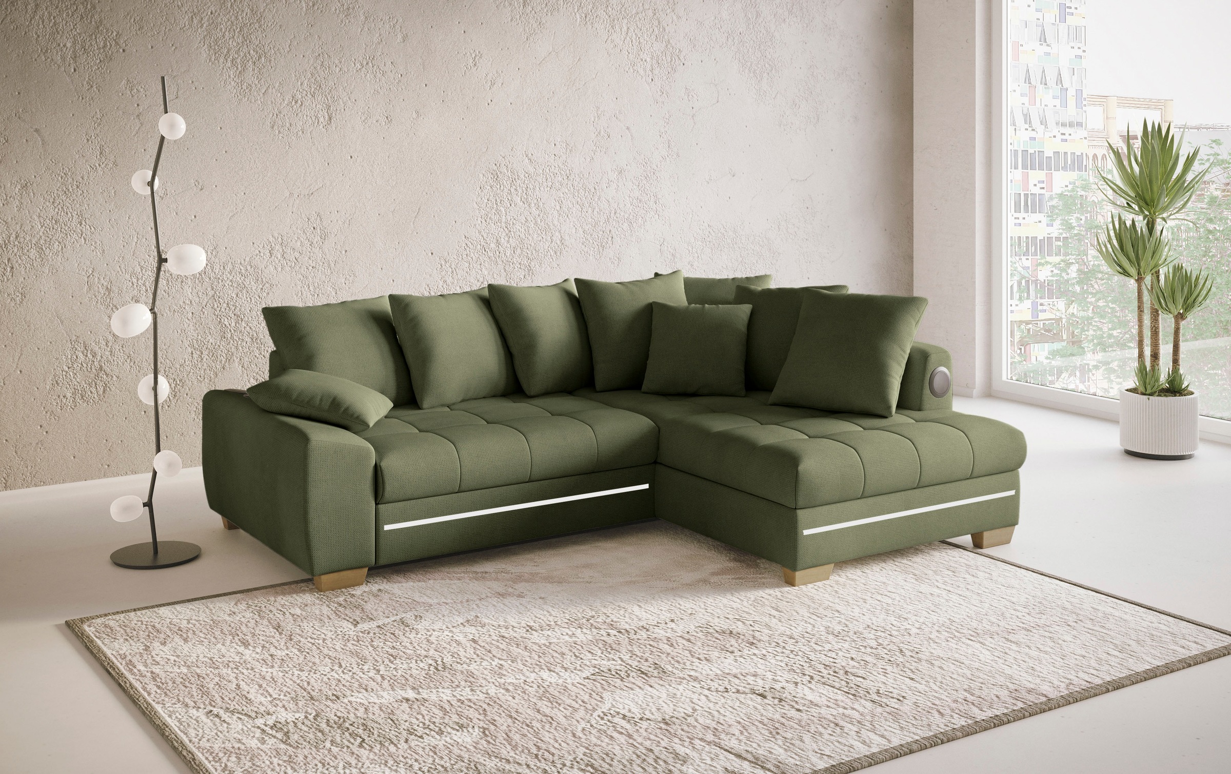 Mr. Couch Ecksofa »Nikita II, L-Form«, mit Kaltschaum, RGB-LED, Soundsystem, wahlweise mit Bett, Bettkasten