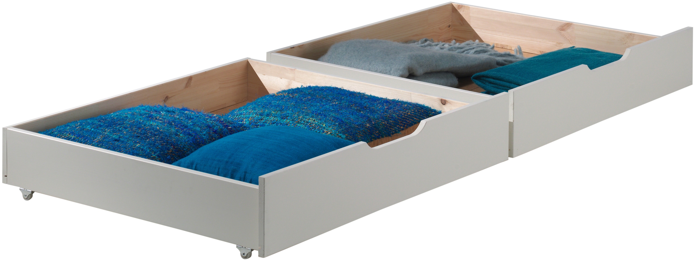 Vipack Massivholzbett »Pino, universell einsetzbar, gradliniges Design, Made in Europe« B/H/Tca. 211x84,4x 97,5cm, Liegefläche 90/200 cm, inkl. 2 Schubladen,  inkl. Rolllattenrost, Kiefer massiv, in Natur oder Weiß lackiert