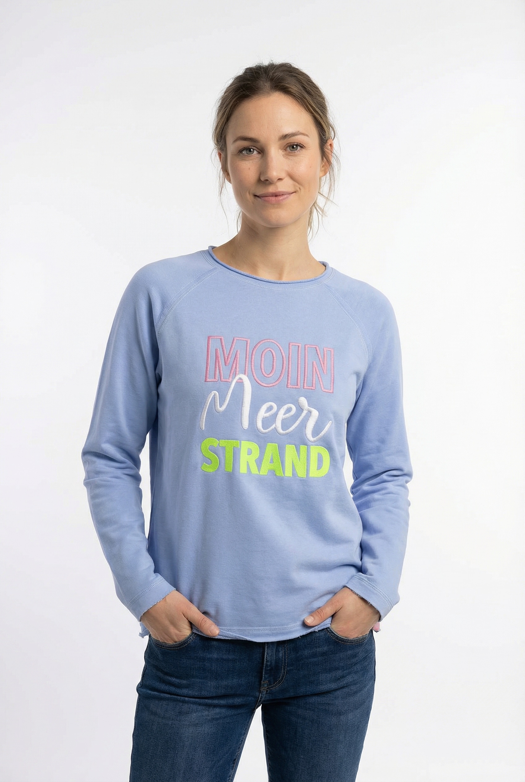 Zwillingsherz Hoodie »"Moin Meer Strand"«, mit Used-Look Kanten und maritimer Stickerei
