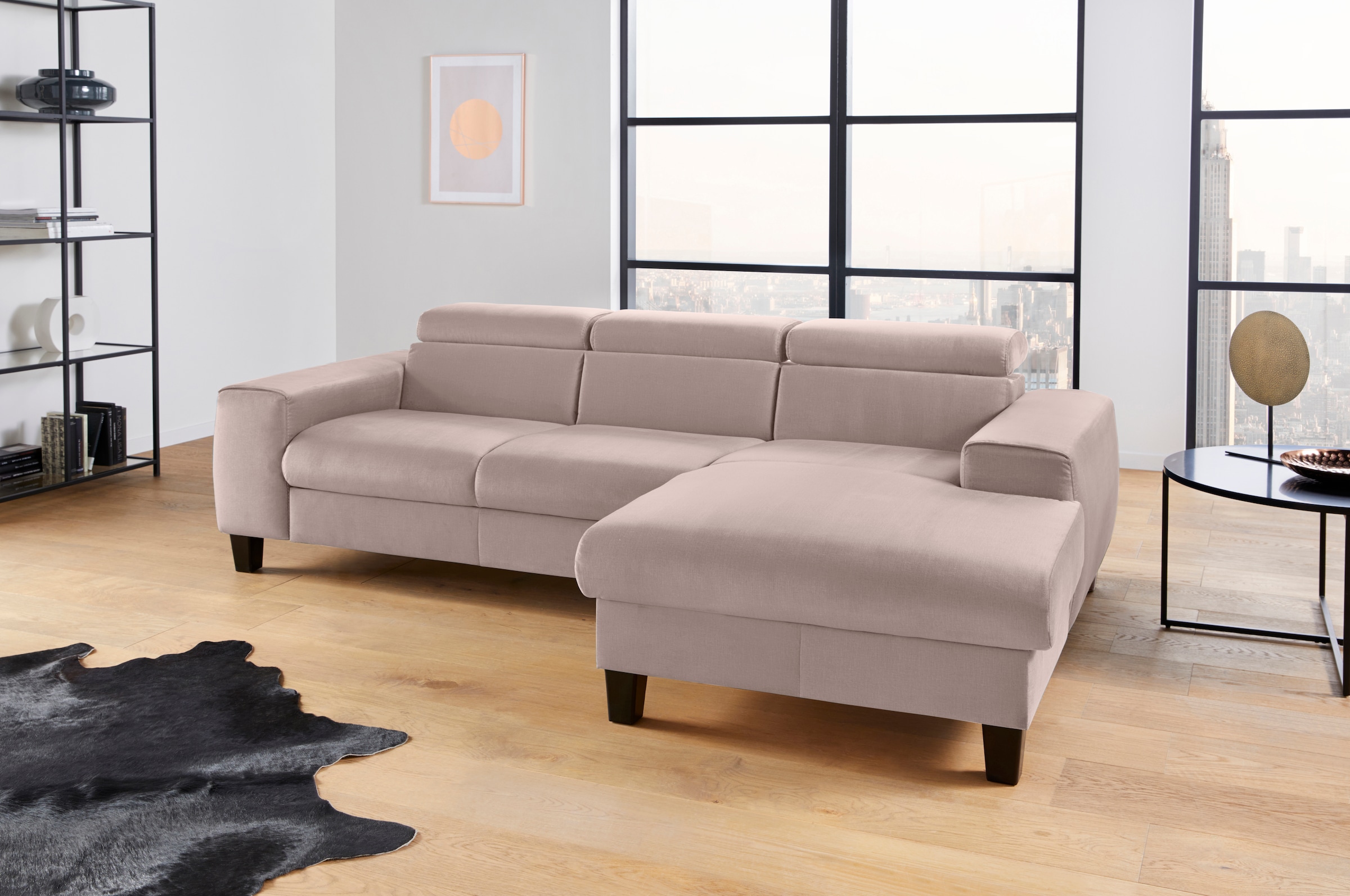 COTTA Ecksofa »Morven L-Form mit Kopfteilverstellung«, wahlweise mit Bettfunktion, Bettkasten & Wireless-Charger
