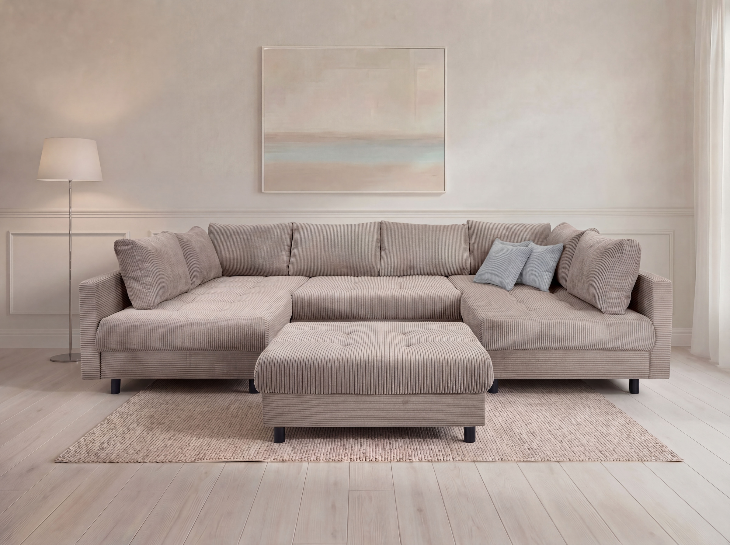 OTTO home "Antonia U-Form, B: 298 cm, inkl. Hocker, Federkernpolsterung" extra große Liegefläche, 282x178cm, inkl. 3 Zierkissen