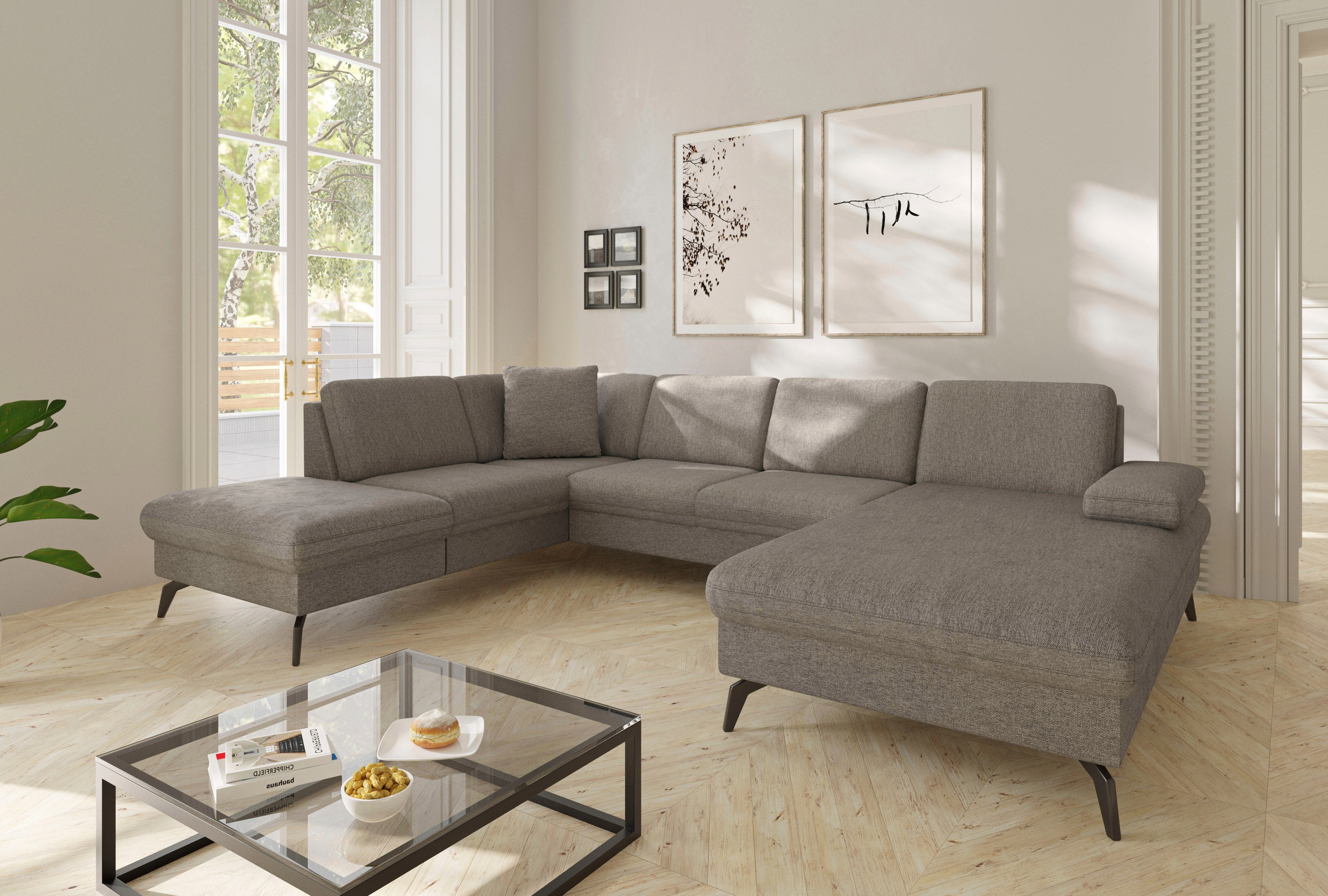 sit&more Wohnlandschaft »Morris Jubi U-Form«, inkl. Armteilfunktion und 1 Zierkissen, wahlweise mit Bettfunktion