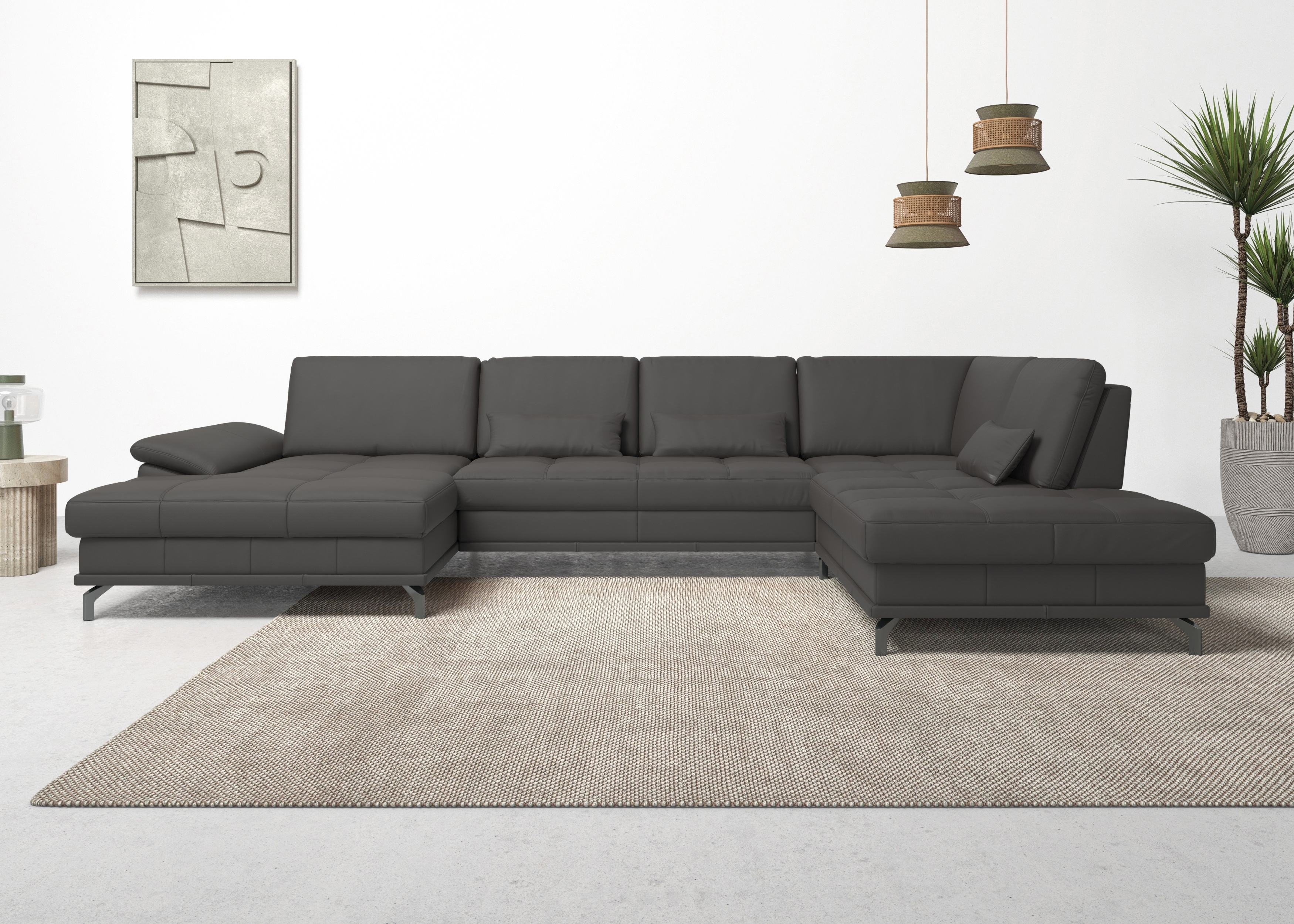OTTO home Wohnlandschaft "Costello U-Form, B: 363 cm mit Sitztiefen-, Armteilverstellung &" 3 Nierenkissen, optional Schlaffunktion & Bettkasten