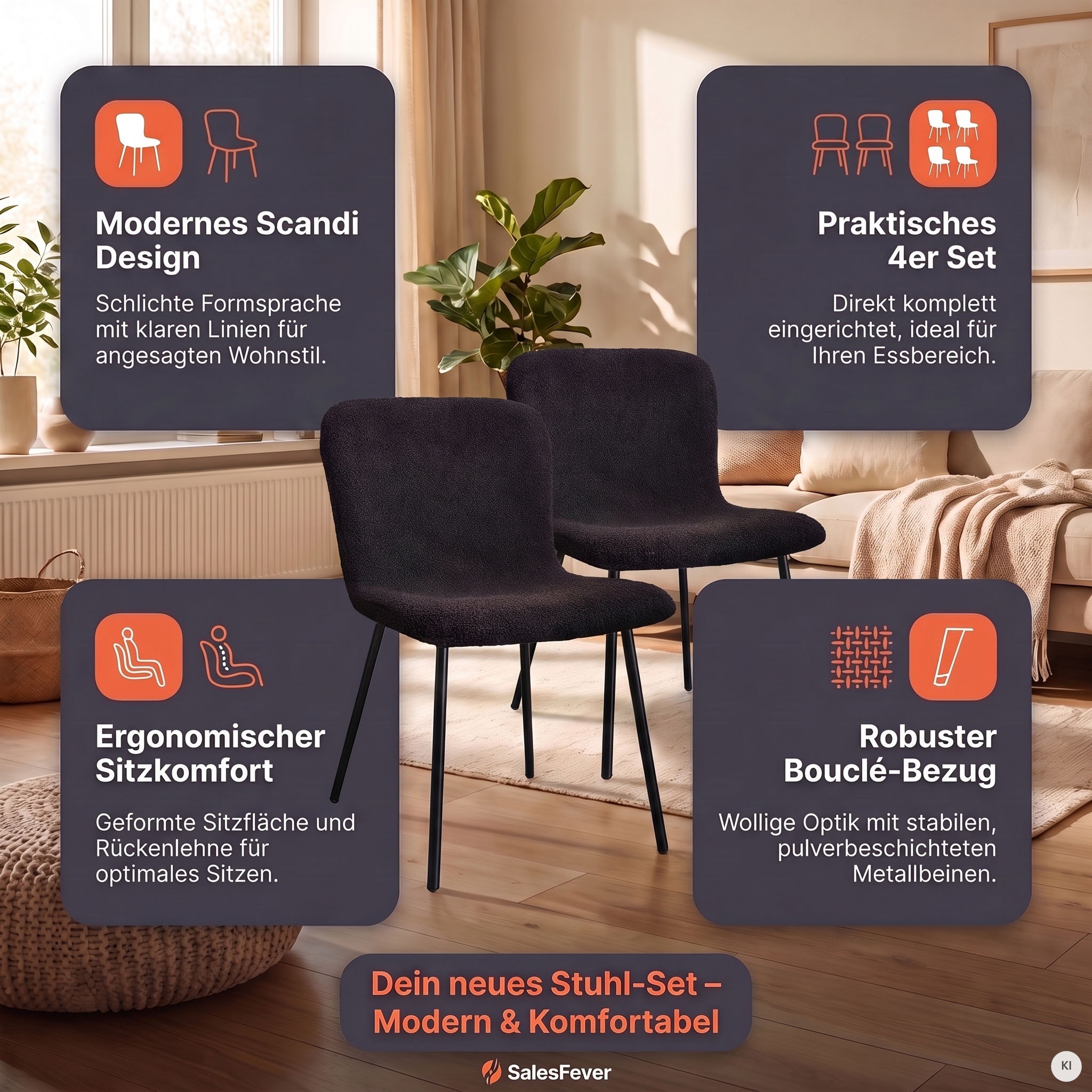 SalesFever 4-Fußstuhl »Esszimmerstuhl - stilvolles Set« (Set) 4 Stk.Ergonomisches 4er-Set für optimalen Sitzkomfort