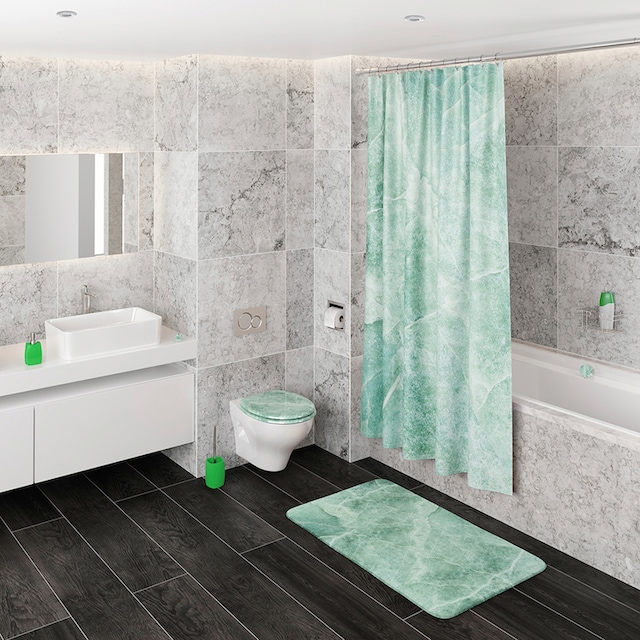 Sanilo Badaccessoire-Set »Marmor Grün«, (Komplett-Set, 3 tlg.), bestehend  aus WC-Sitz, Badteppich und Waschbeckenstöpsel bestellen | BAUR