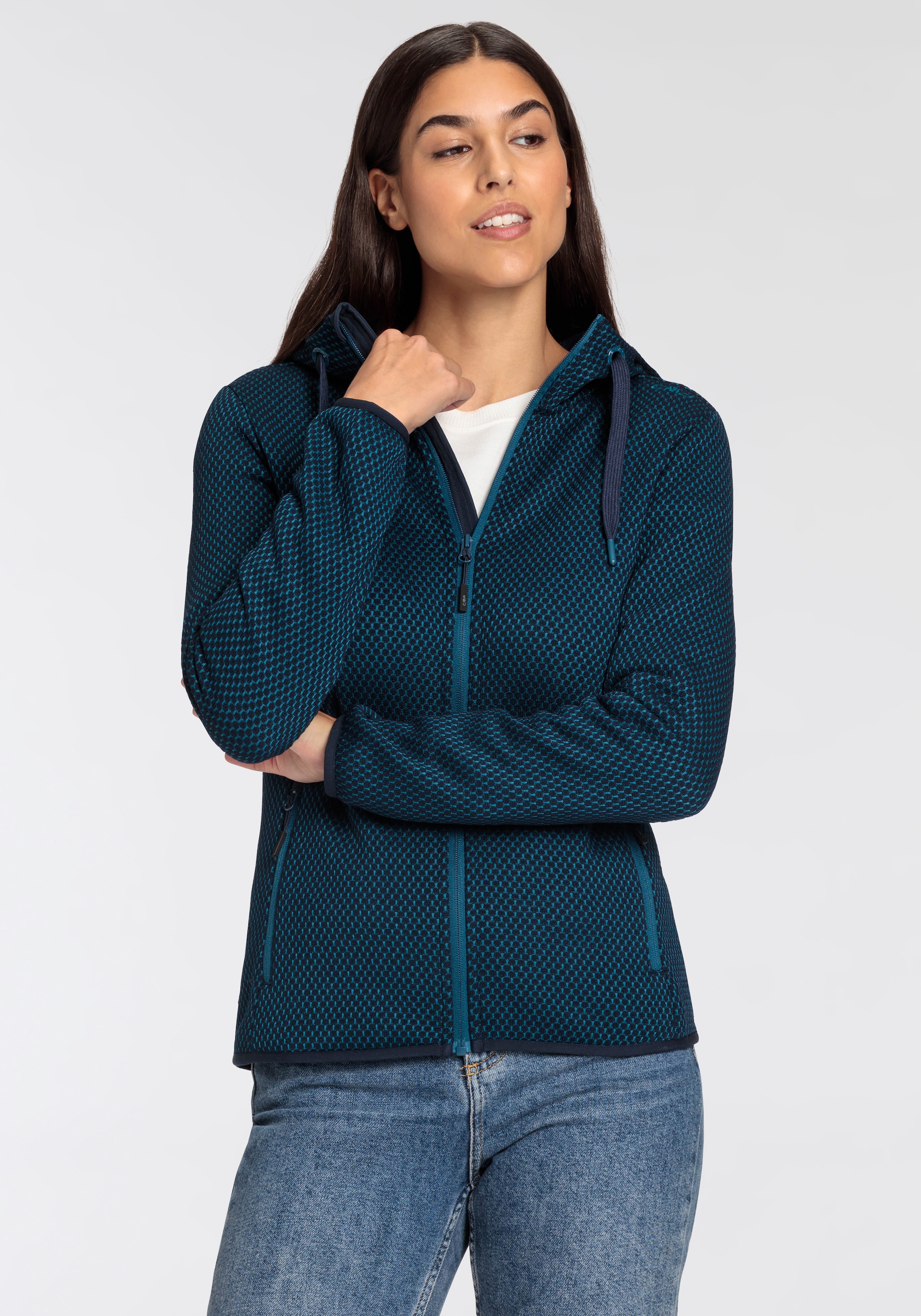 CMP Strickfleecejacke, mit Kapuze, Wärmend & windabweisend & Atmungsaktiv