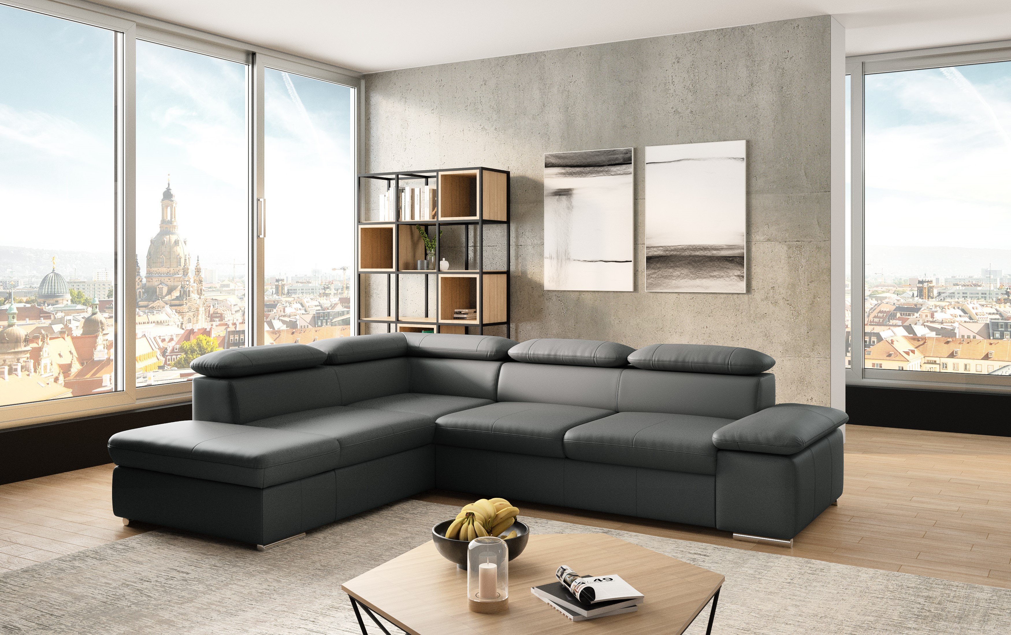 sit&more Ecksofa "Valantine L-Form, B: 272 cm, Leder, mit Arm- und Kopfteilverstellung" mit Schlaffunktion, Komfortsofa, modern