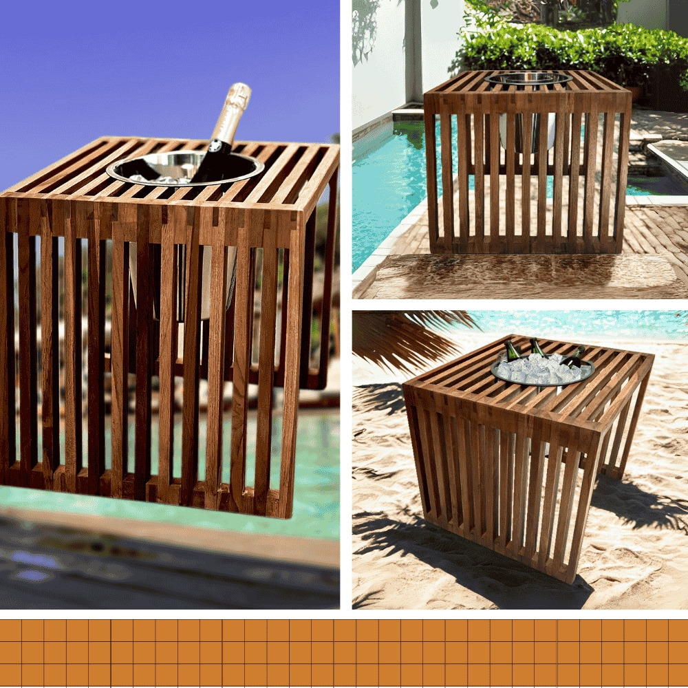 COOTAB Cooler Table Beistelltisch »3-in-1 Loungetisch mit Edelstahl-Kühler Mykonos 40 cm braun« 1 Stk. tlg. Wetterfest, Pflegeleicht, Hitzebeständig