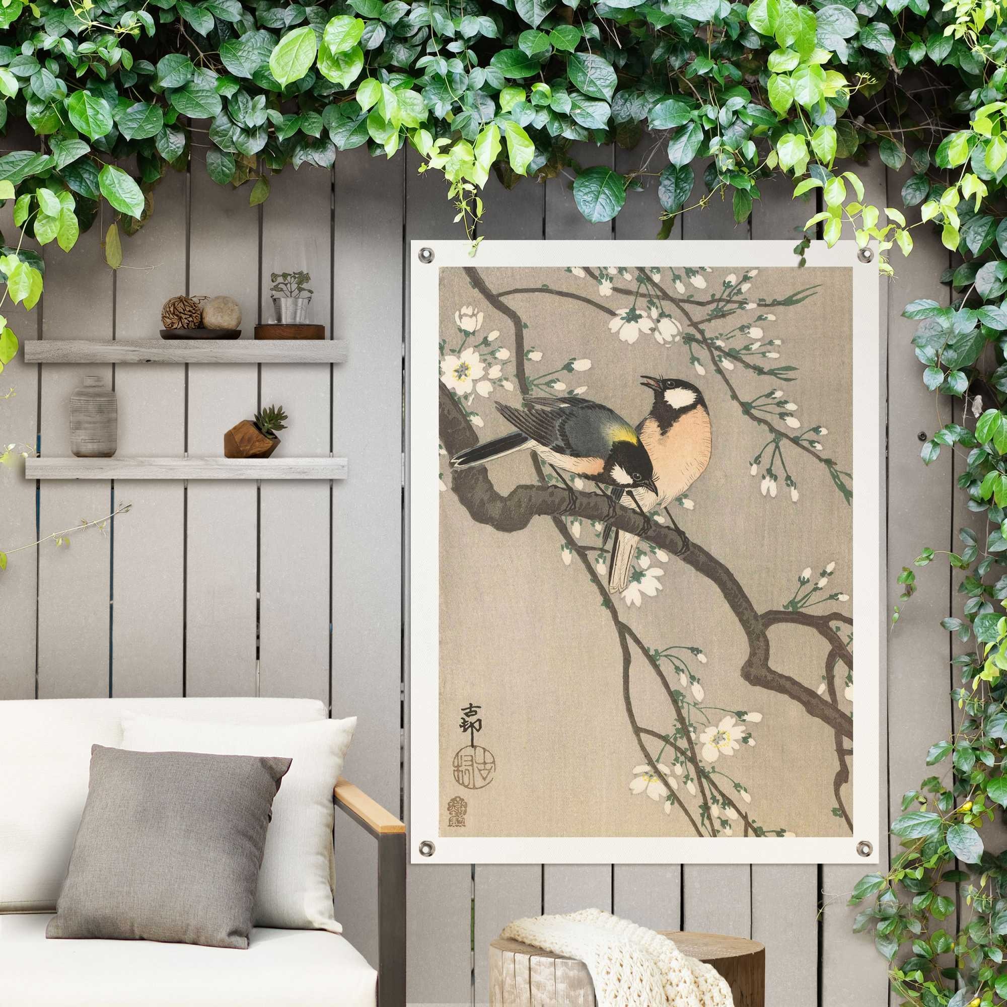 Reinders! Poster »Ohara Koson Kohlmeisen auf Blütenzweig«, Outdoor für Garten oder Balkon