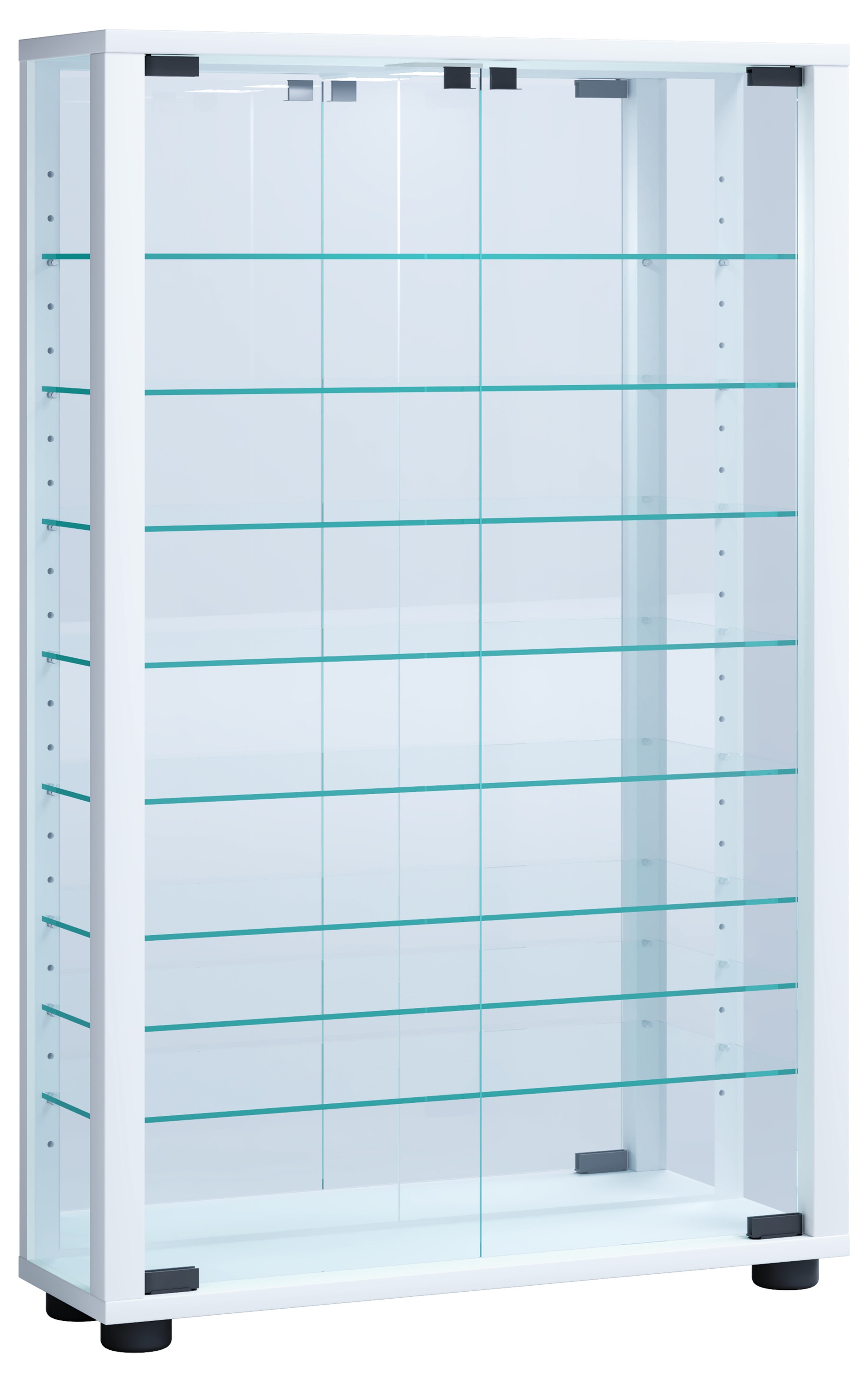 VCM Vitrine »VCM Glasvitrine stehend | Vitrine Glas mit ESG-Sicherheitsglas | Maße ca.H. 91 x B. 59 x T. 18 cm | Standvitrine Glas | Modern und platzsparend | Glas Vitrinenschrank ¿ Lumo Mini Spiegel«, (1 St.)