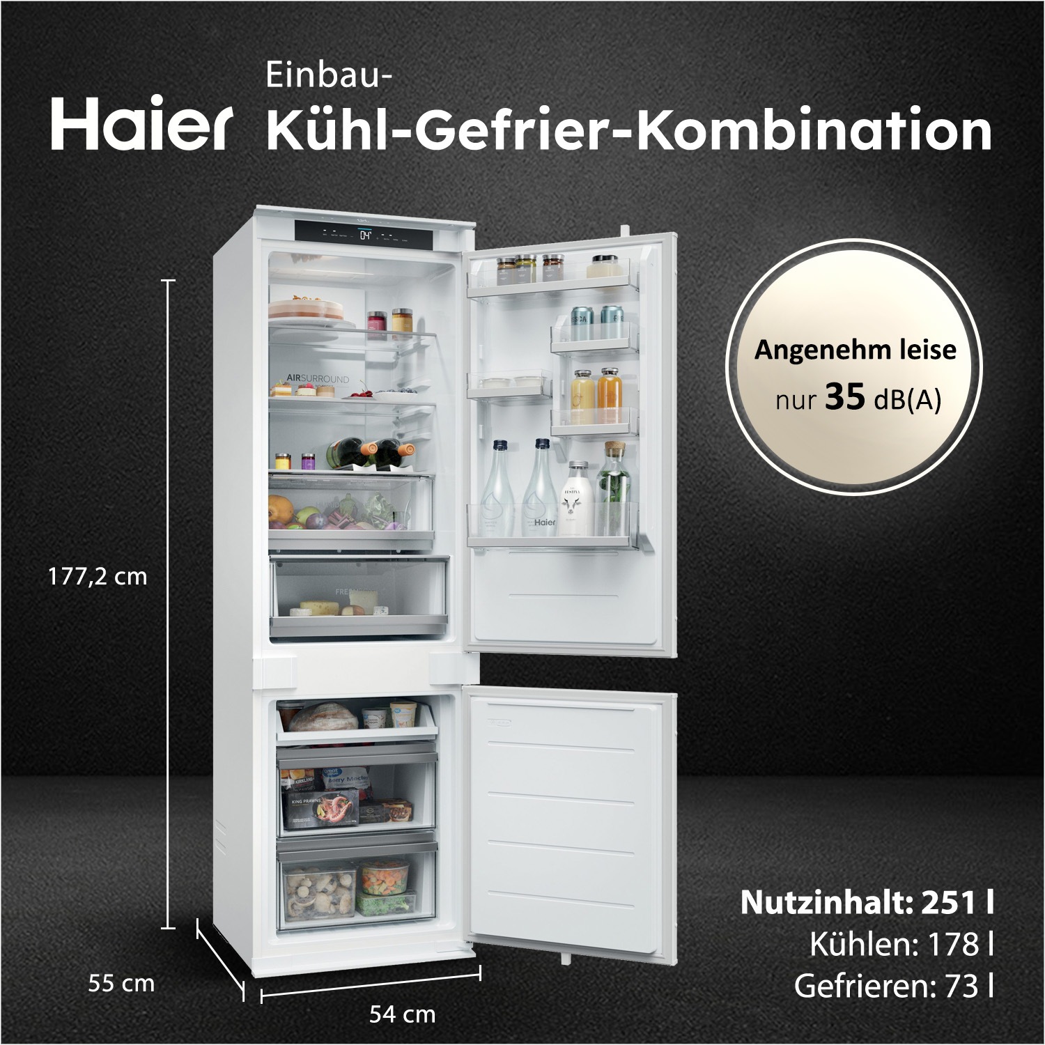 Haier Einbaukühlgefrierkombination "HBQW5518E" 177,2 cm hoch 54 cm breit Hu günstig online kaufen
