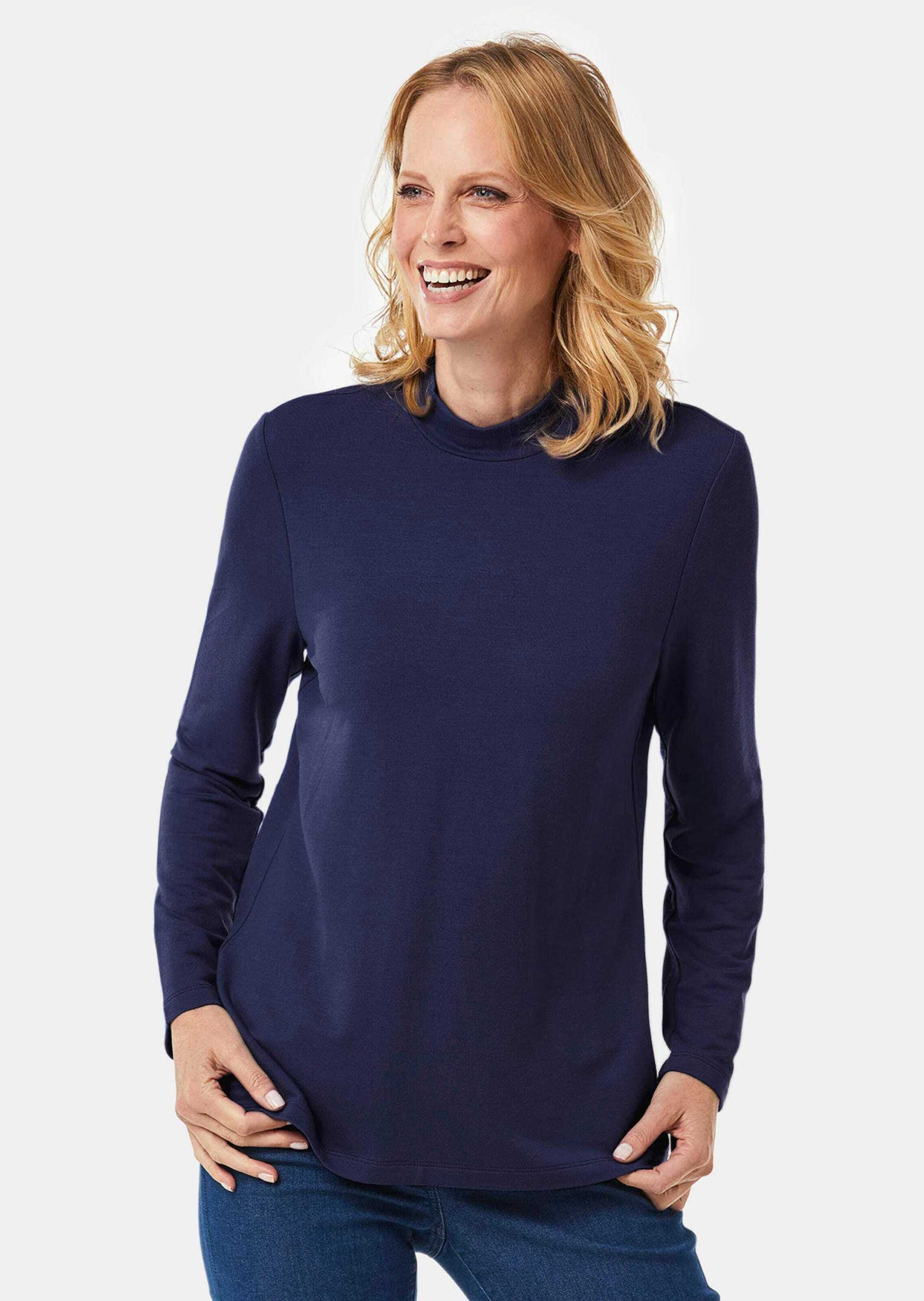 GOLDNER Longpullover "Kurzgröße Stehkragenshirt mit Langarm" Ohne günstig online kaufen