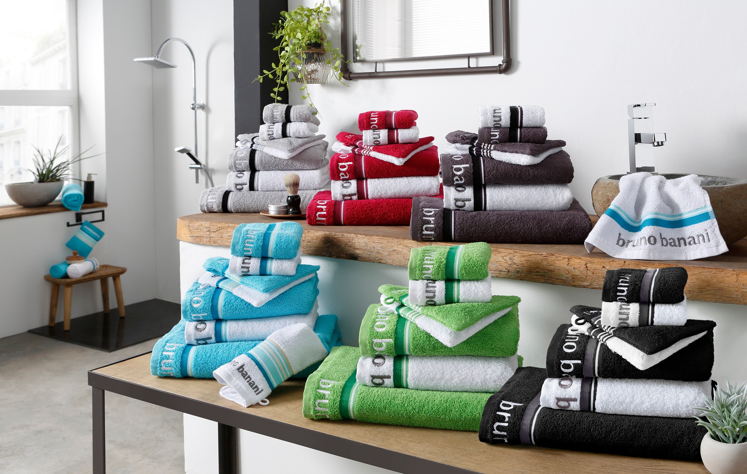 Thumbnail - Bruno Banani Handtuch Set "Maja, 1 Duschtuch, 2 Handtücher, 2 Gästehandtücher, 2 Waschhandschuhe" Set Walkfrottee mit Bo...