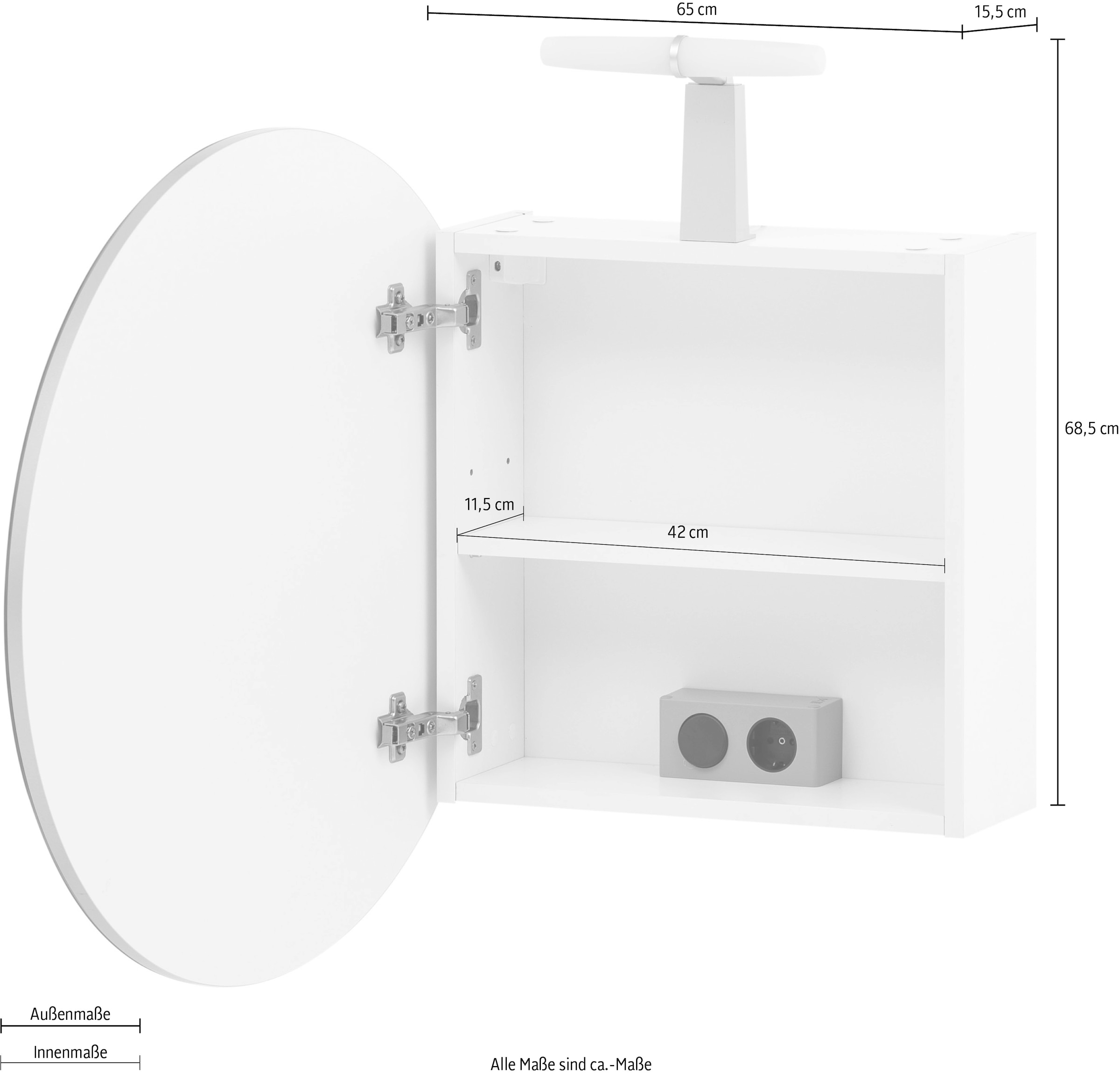 Schildmeyer Spiegelschrank »Bjarne«, Breite 65 cm, mit LED Beleuchtung