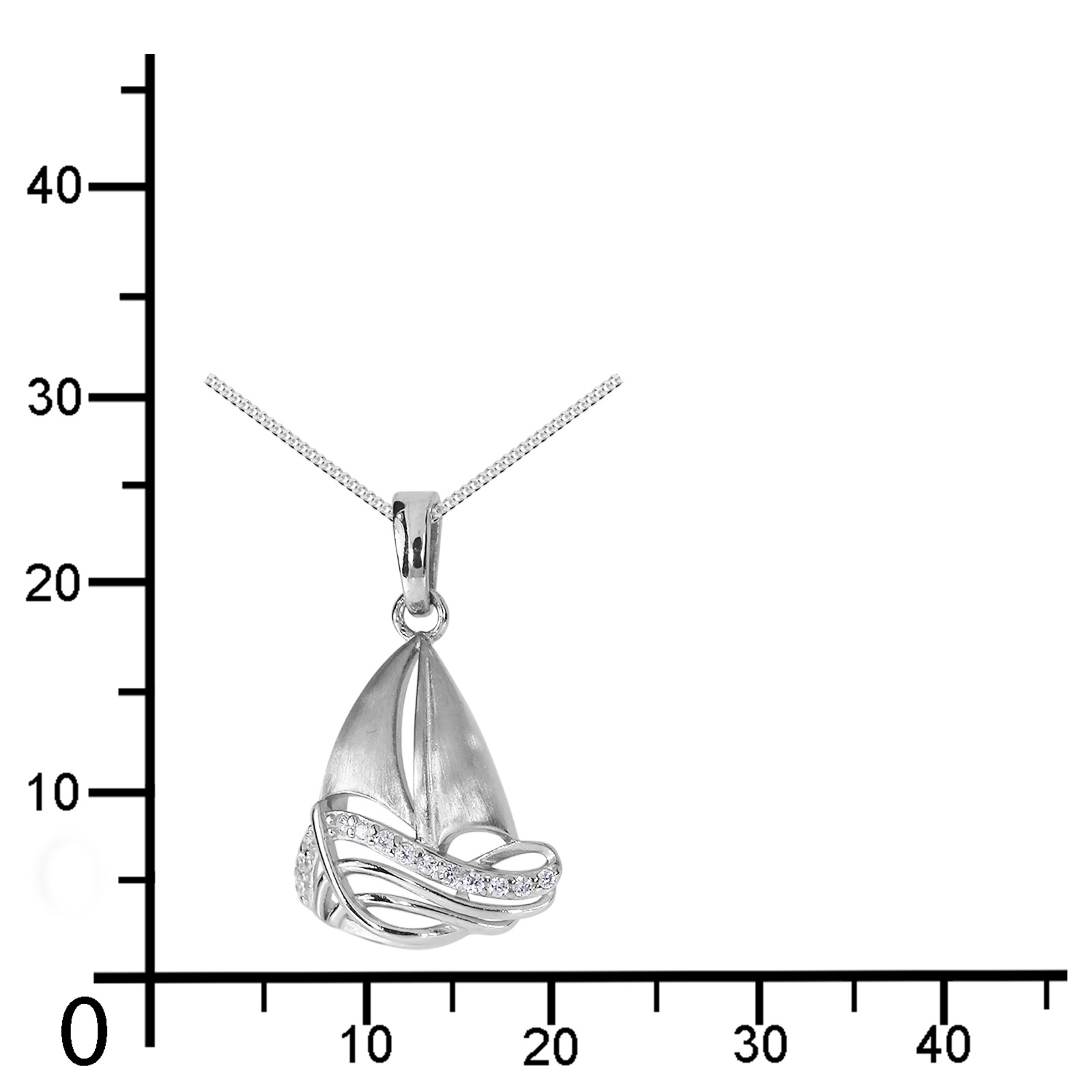 Kette mit Anhänger OSTSEE-SCHMUCK "- Schiff - Silber 925/000 - Zirkonia" Gr. 60, silber (silber 925, silberfarben, weiß), Schmuck_Sets, Damen, 60, Silber 925 (Sterlingsilber) 2