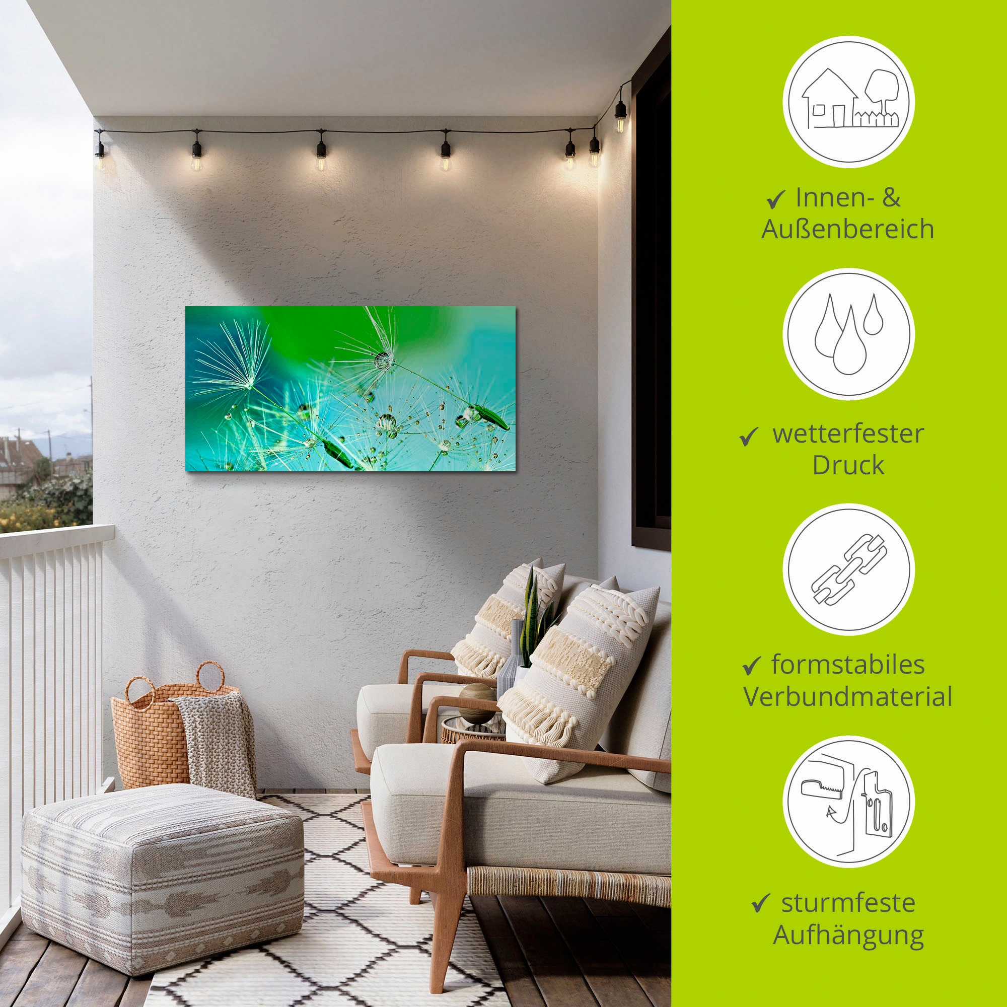 Artland Wandbild »Glitzernde Pustblumen mit Wassertropfen«, Blumen, (1 St.), als Alubild, Outdoorbild, Leinwandbild in verschied. Größen