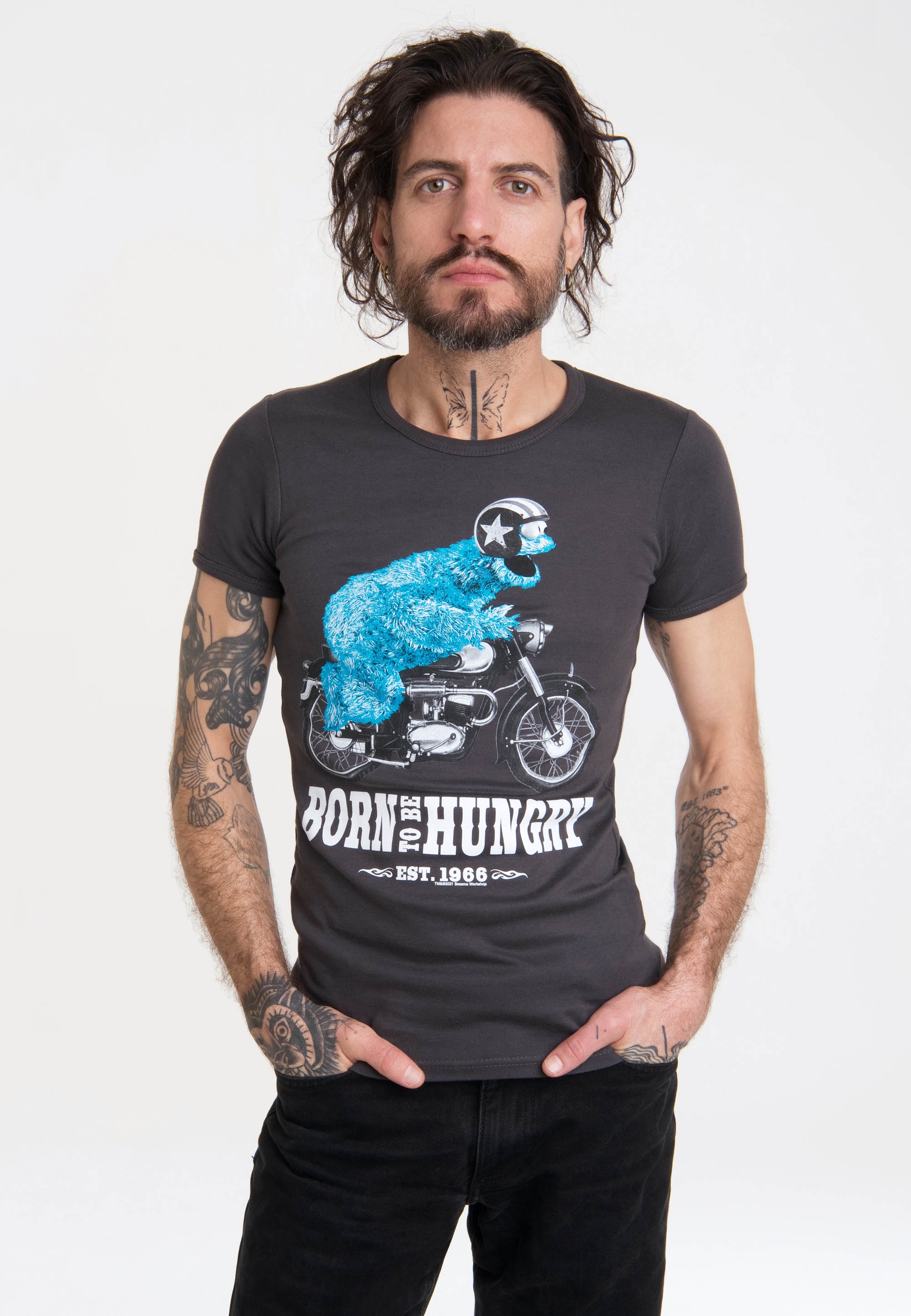 lizenziertem mit | T-Shirt Motorrad«, Print - ▷ BAUR LOGOSHIRT »Sesamstraße Krümelmonster für