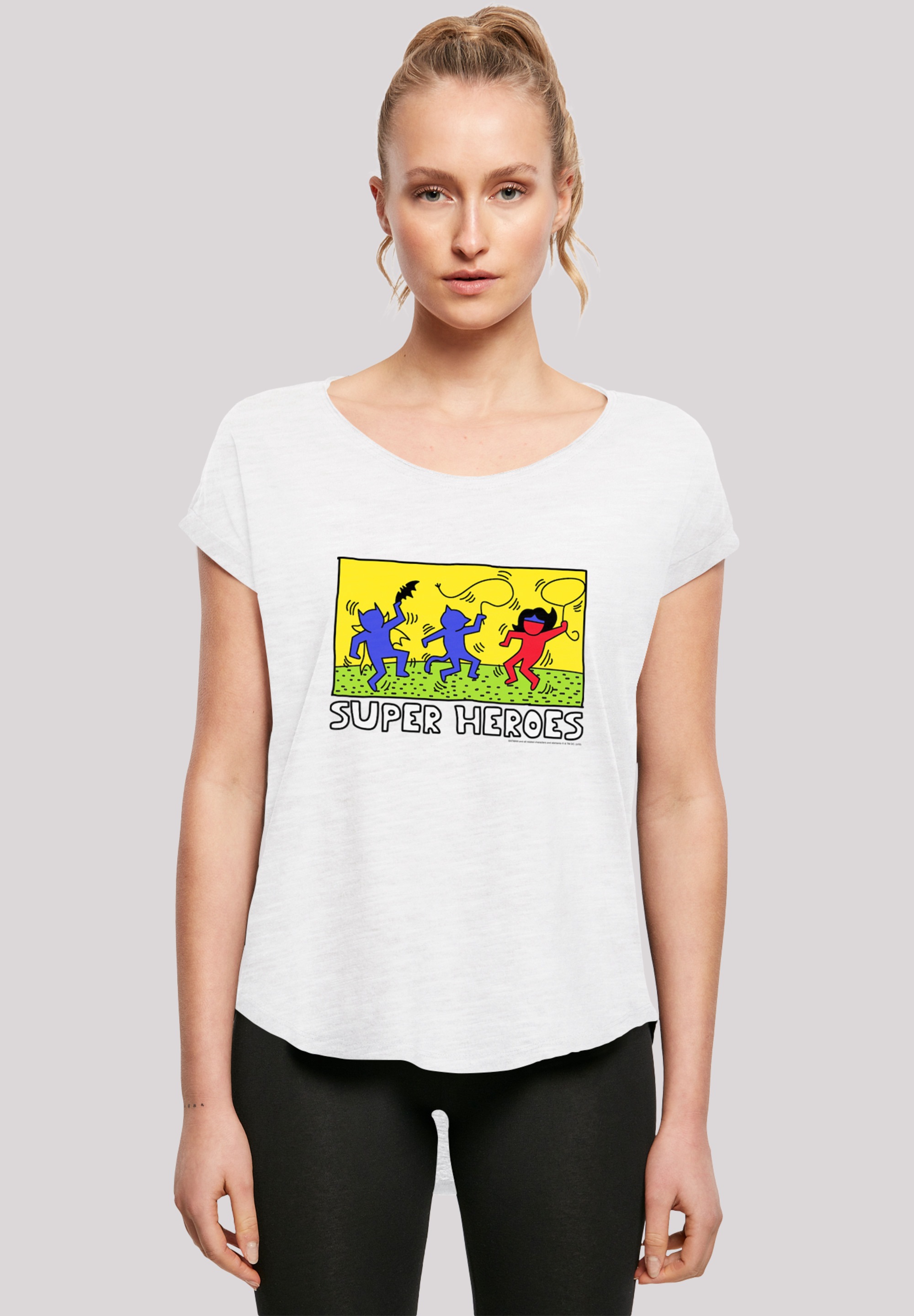 F4NT4STIC Kurzarmshirt »F4NT4STIC Damen Batman Pop Art -WHT with Ladies Long Slub Tee«, (1 tlg.)