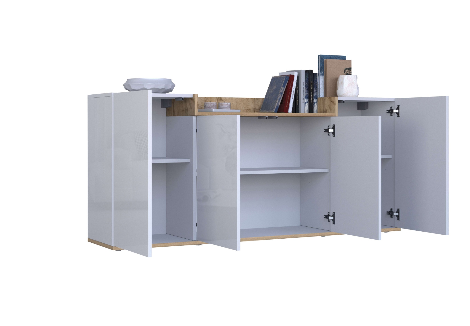OTTO home Sideboard »BOLSENA, Kommode, Schrank,Lowboard mit 6 Fächer und offenes Ablagefach« 1 Stk. tlg. Breite 160 cm,stehend/hängend,Fronten Hochglanz lackiert,Made in Italy