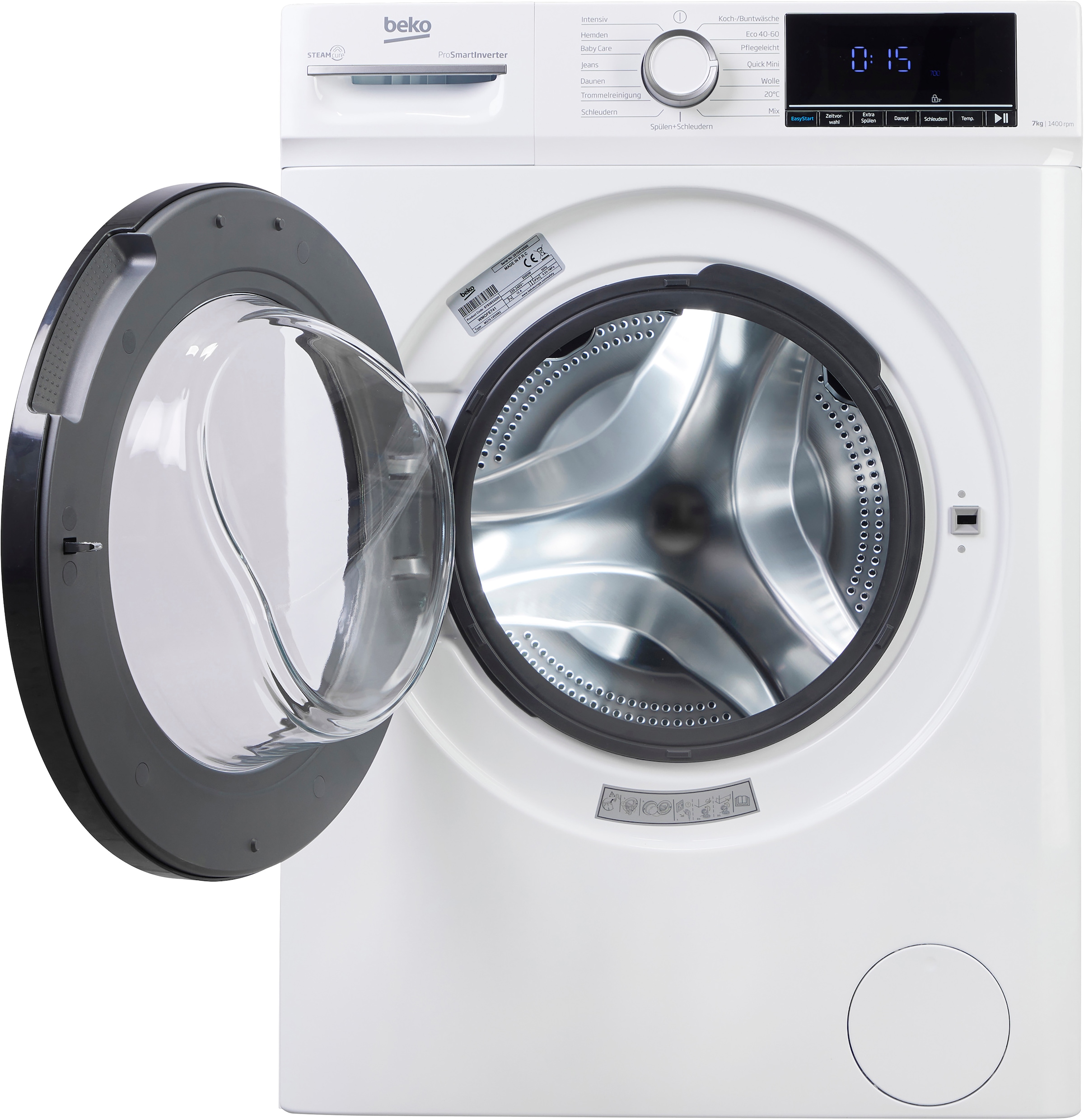 BEKO Waschmaschine »WMOFE741« 7 kg 1400 U/min SteamCure reduziert Falten, AddXtra erlaubt späteres Nachlegen.