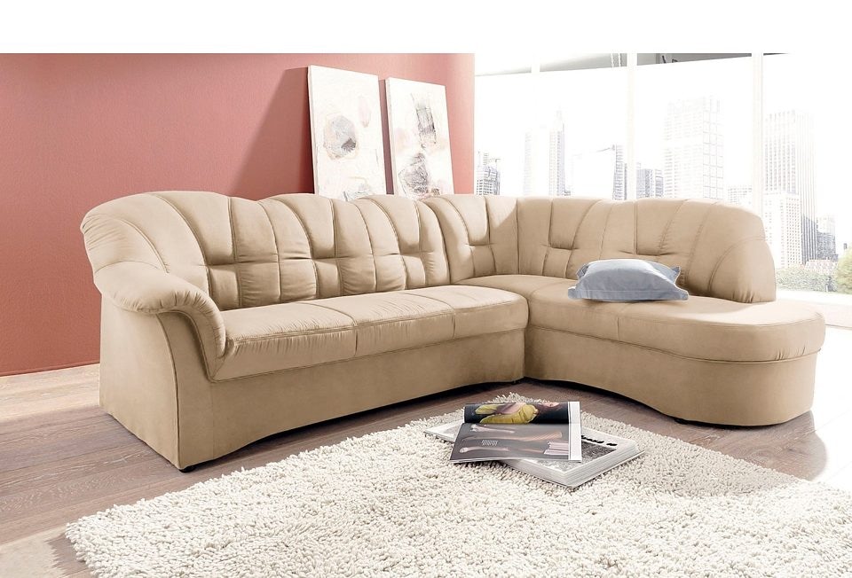 DOMO collection Ecksofa »Papenburg, zeitlose Rückensteppung, elegante Armlehne, L-Form«, mit Ottomane, wahlweise mit Bettfunktion