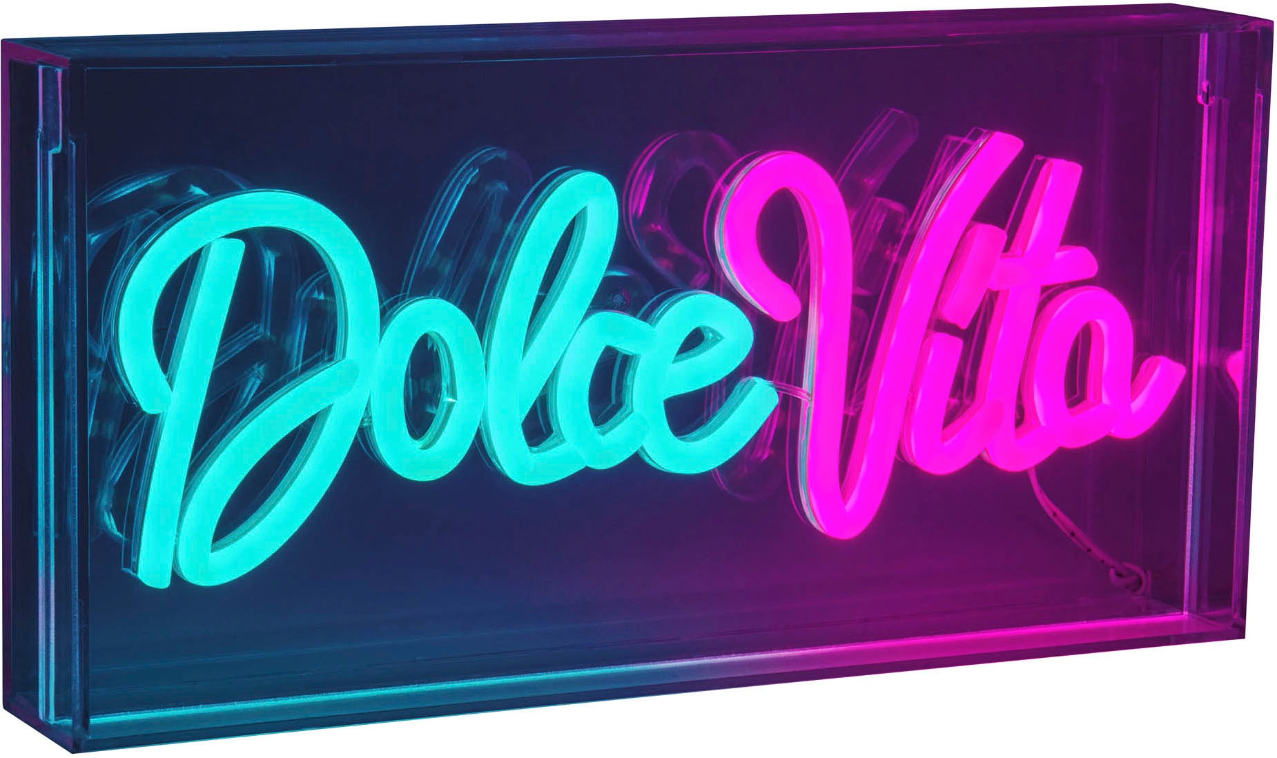 näve LED Dekolicht »DOLCE VITA«, 1 flammig, Leuchtmittel LED-Modul | LED fest integriert, Schriftzug beleuchtet blau rot, Tisch- Wandfunktion, transparent, USB